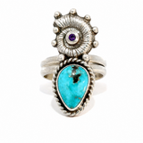 Turquoise Amethyst Nautilus Ring - Size 7.5