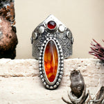Amber Garnet Goddess Ring Size 8.5
