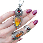 Amber Garnet Goddess Ring Size 8.5
