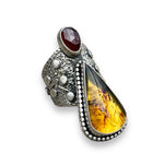 Amber Garnet Goddess Ring Size 9