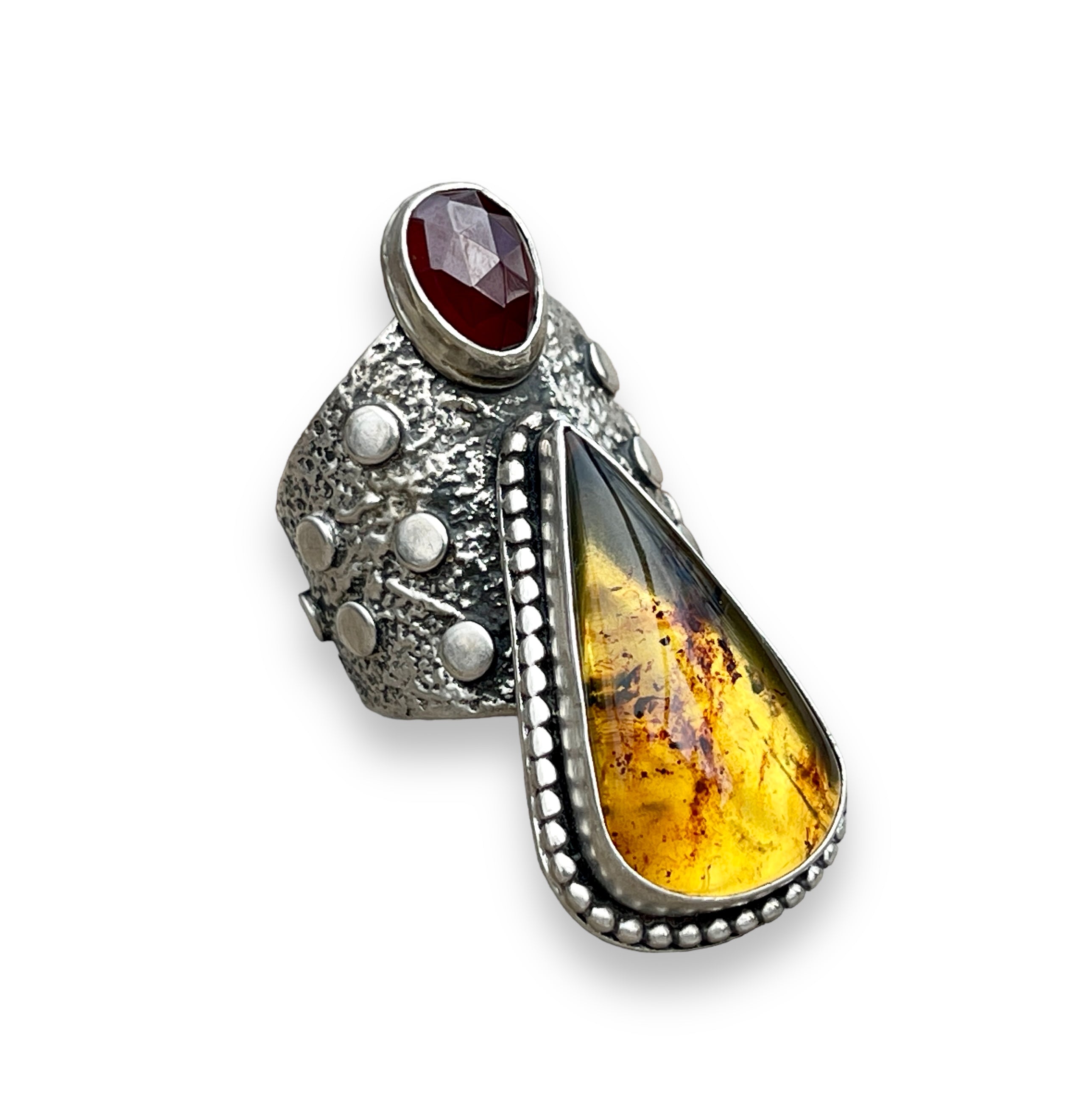 Amber Garnet Goddess Ring Size 9