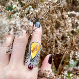 Amber Garnet Goddess Ring Size 9