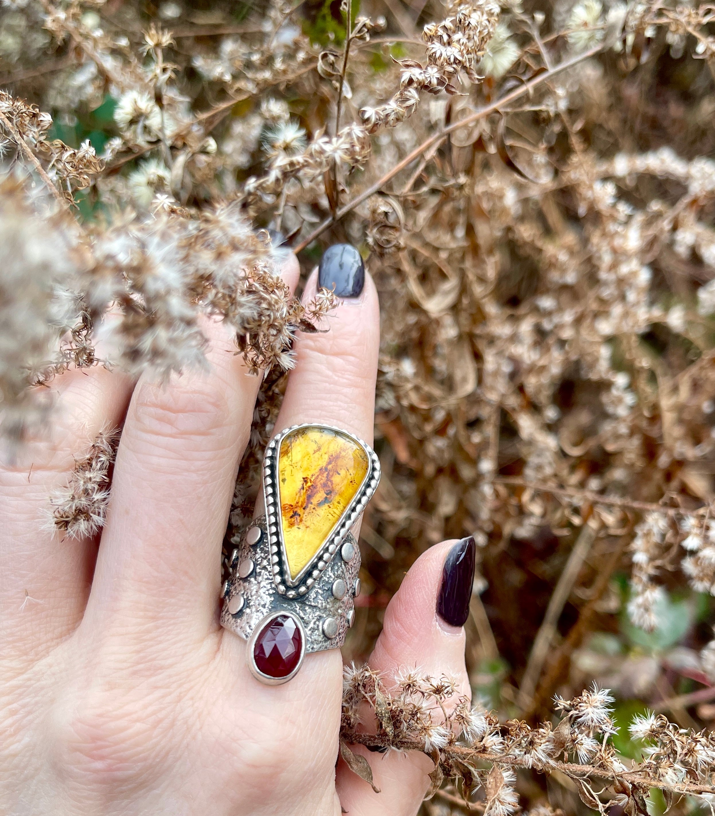 Amber Garnet Goddess Ring Size 9