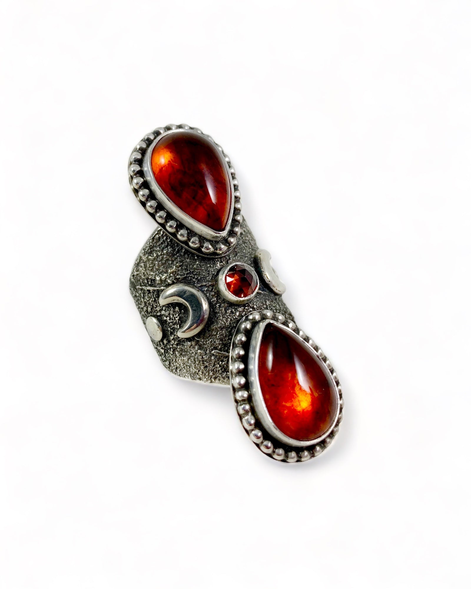 Amber Garnet Priestess Ring-Silver Raven Studio