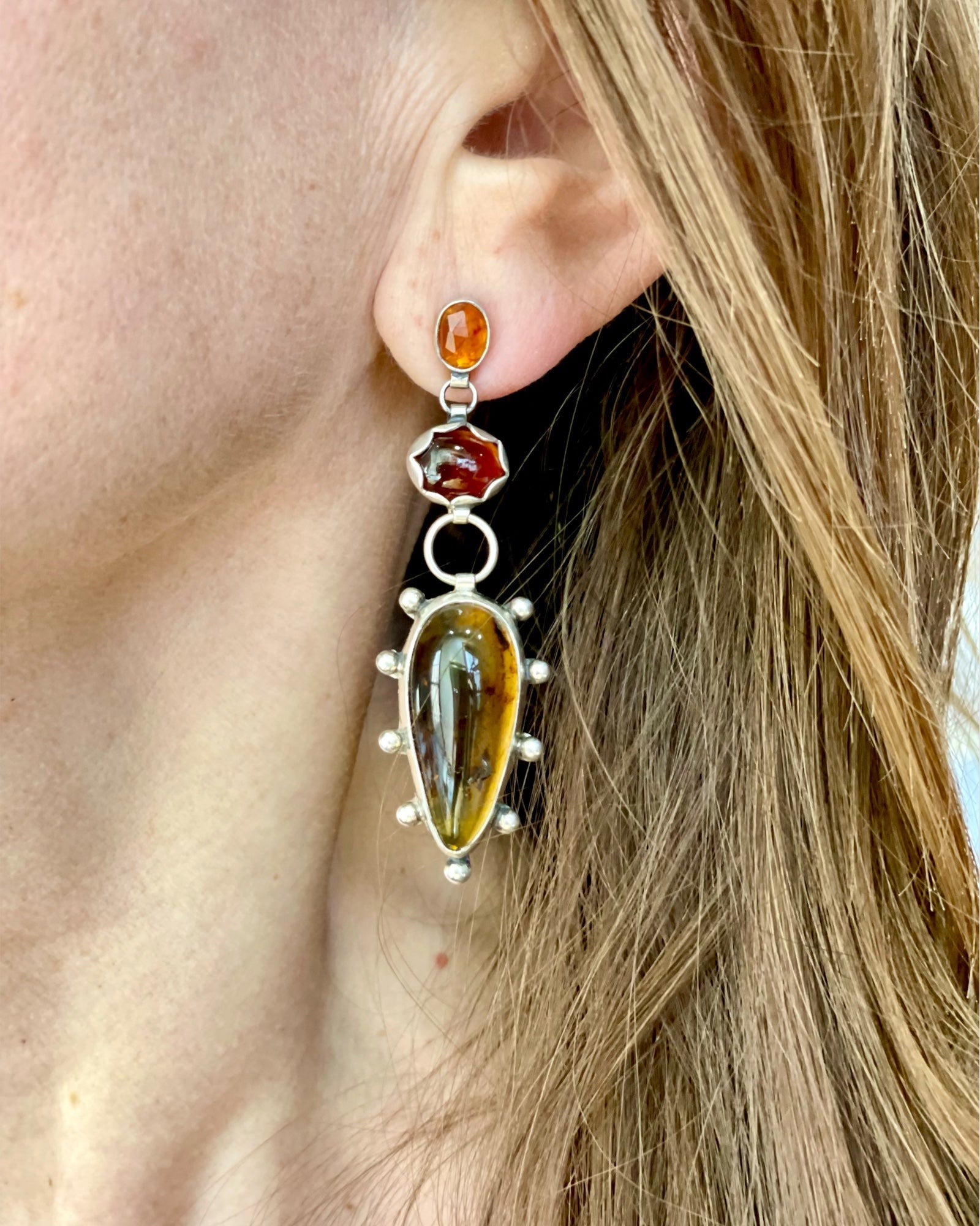 Amber Garnet Tourmaline Mismatch Earrings II