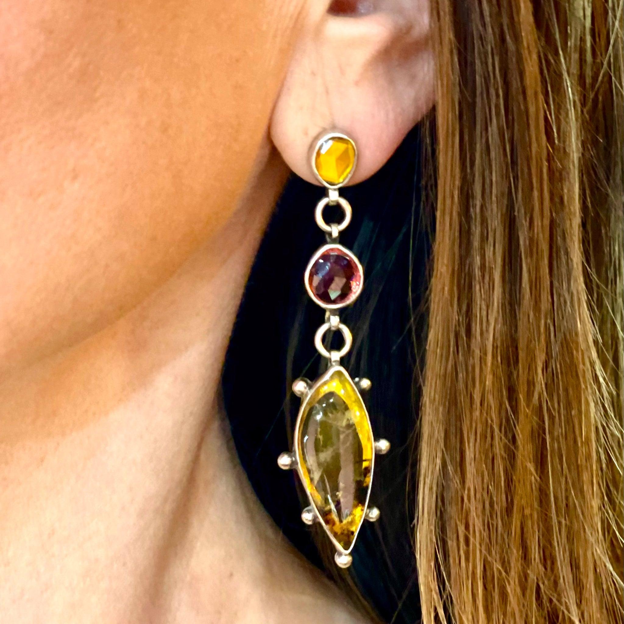 Amber Garnet Tourmaline Mismatch Earrings