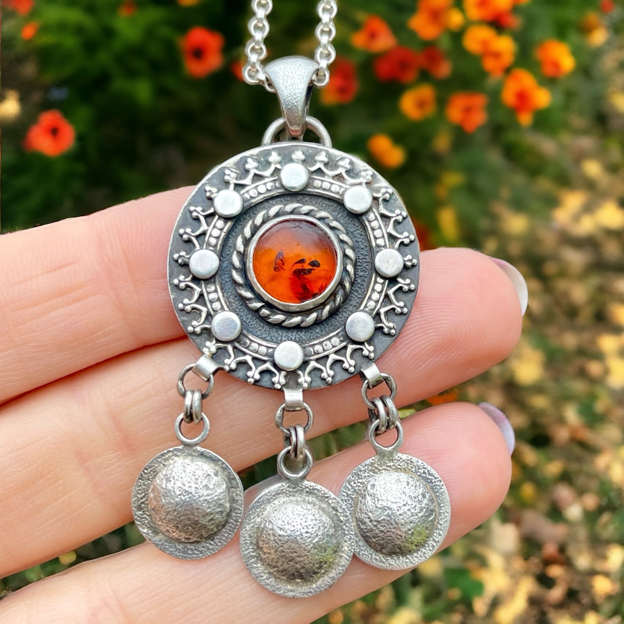 Amber Mandala Charm Necklace