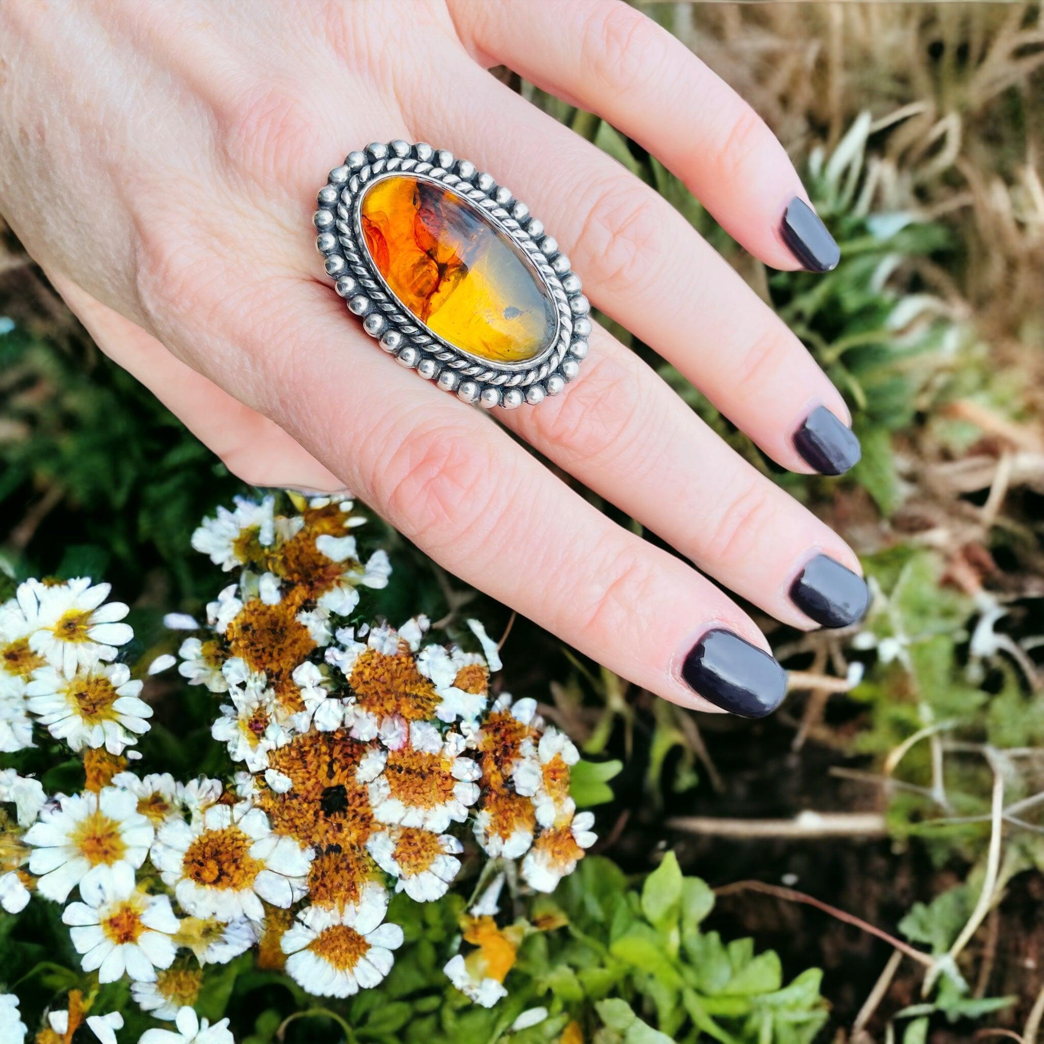 Amber Statement Ring Size 8.75-9