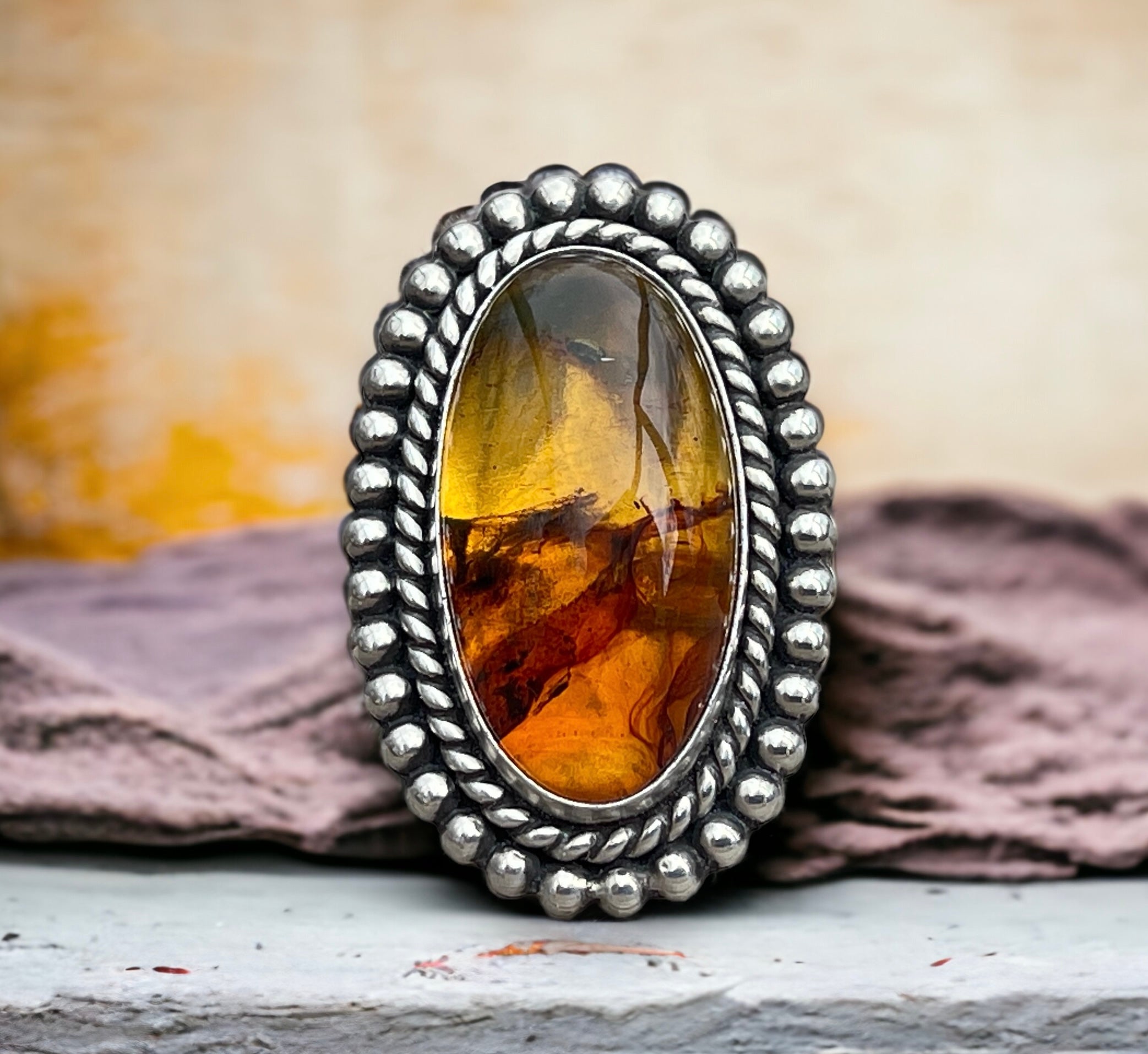 Amber Statement Ring Size 8.75-9