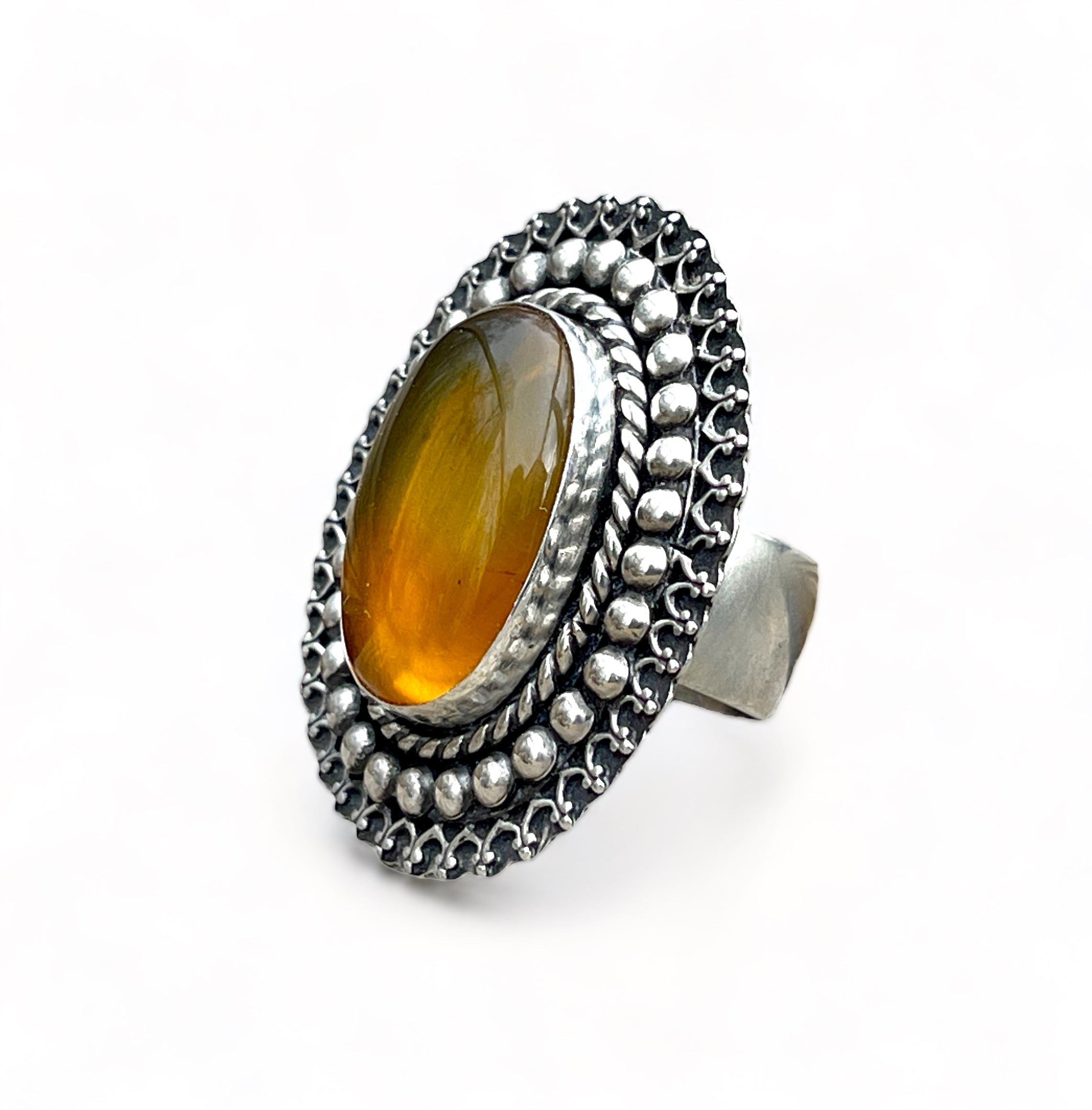 Amber Sunburst Ring Size 7.5