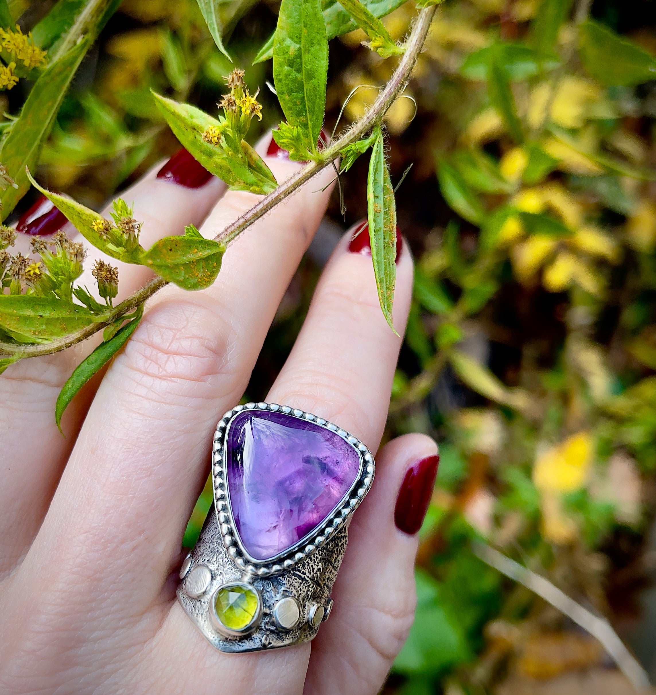 Amethyst + Peridot Ring Size 8.5