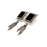 Black Onyx Feather Earrings