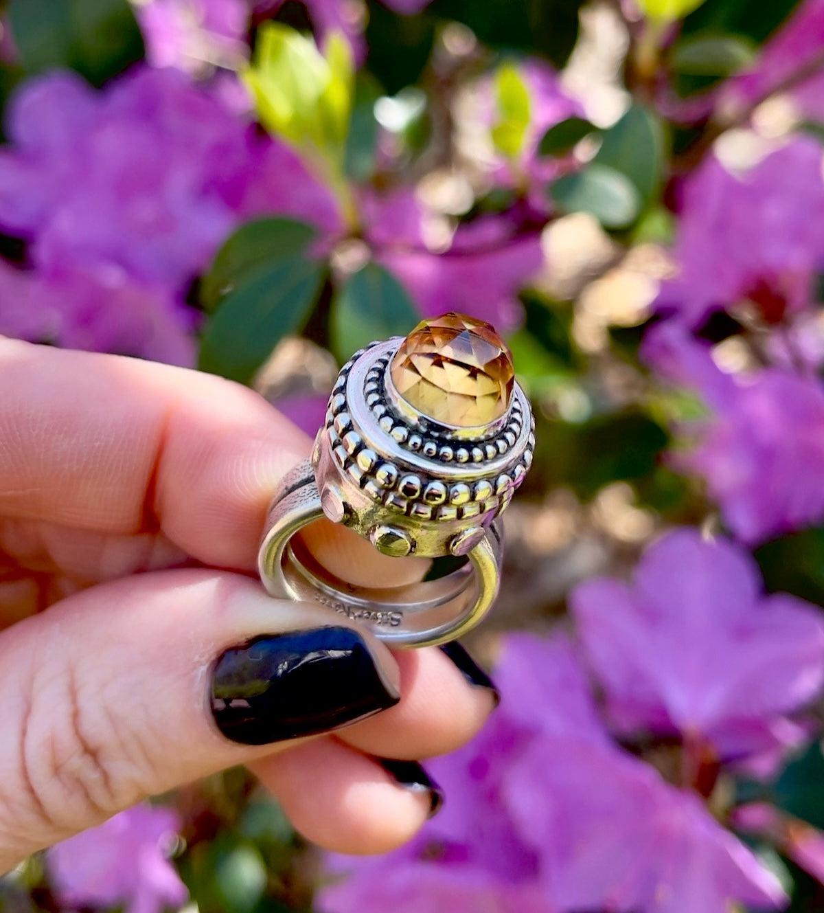 Citrine Temple Ring Size 6.5