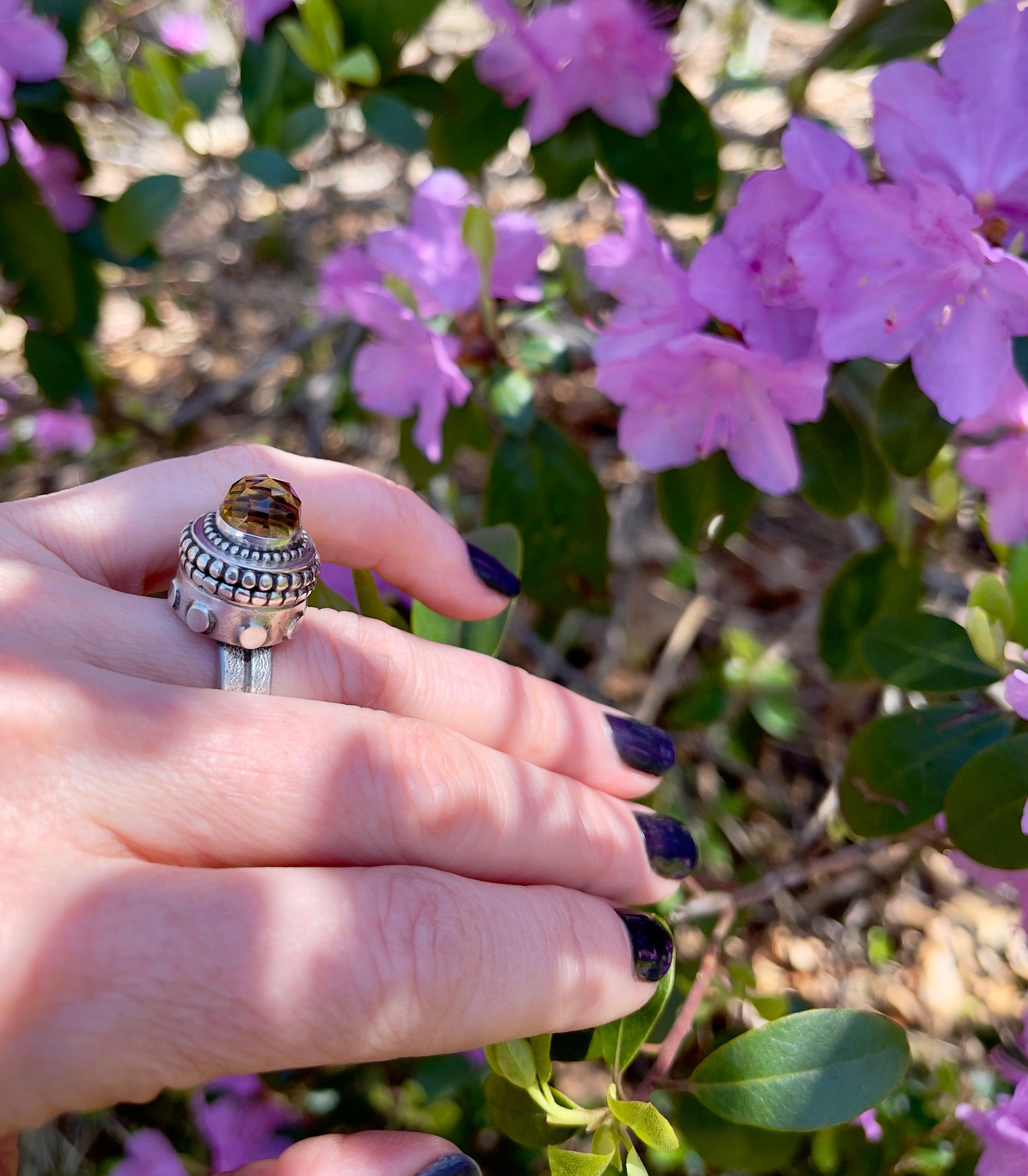 Citrine Temple Ring Size 6.5