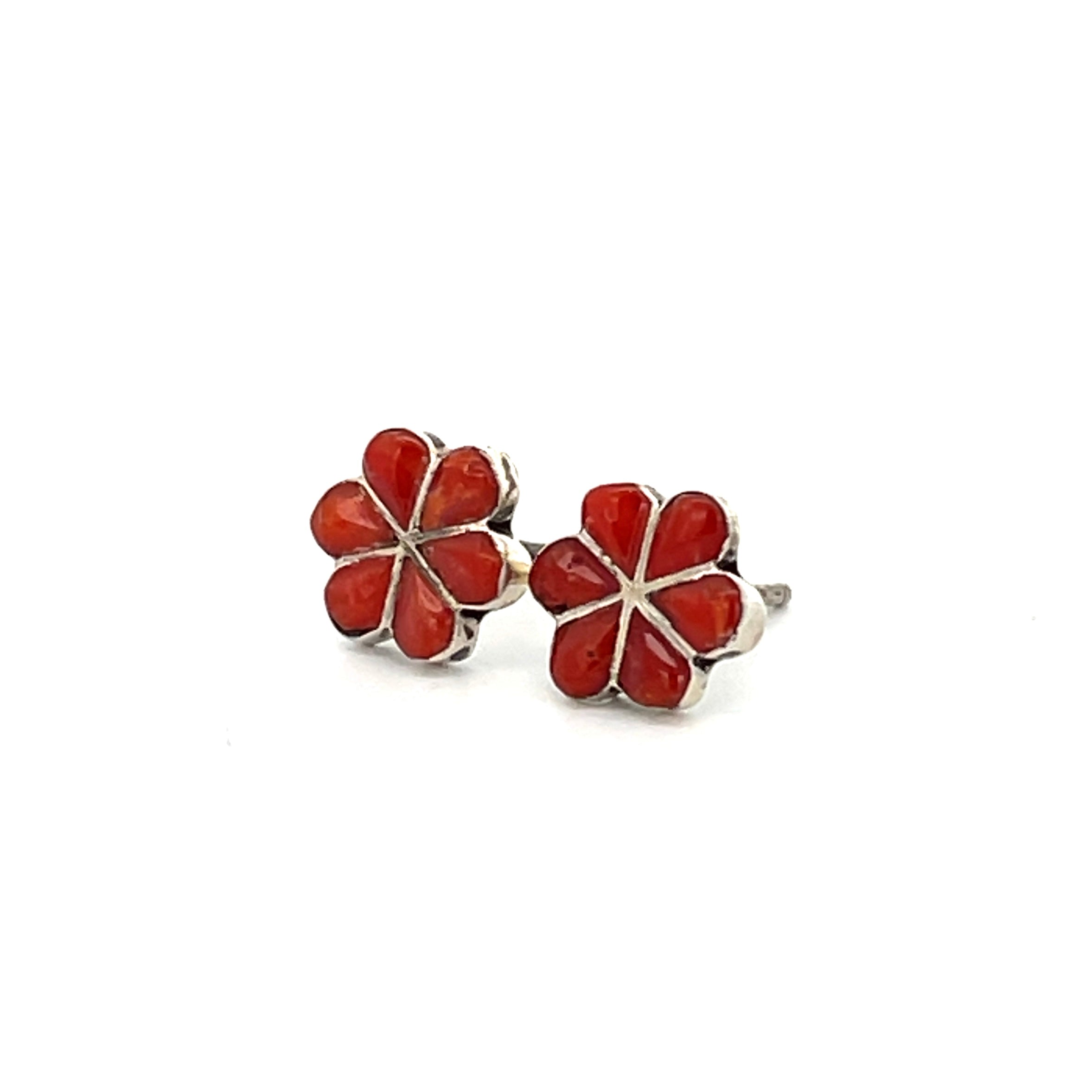 Coral Flower Stud Earrings