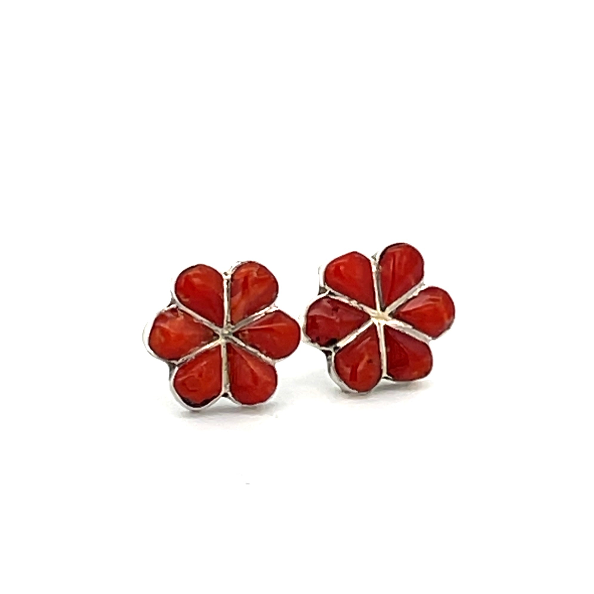 Coral Flower Stud Earrings