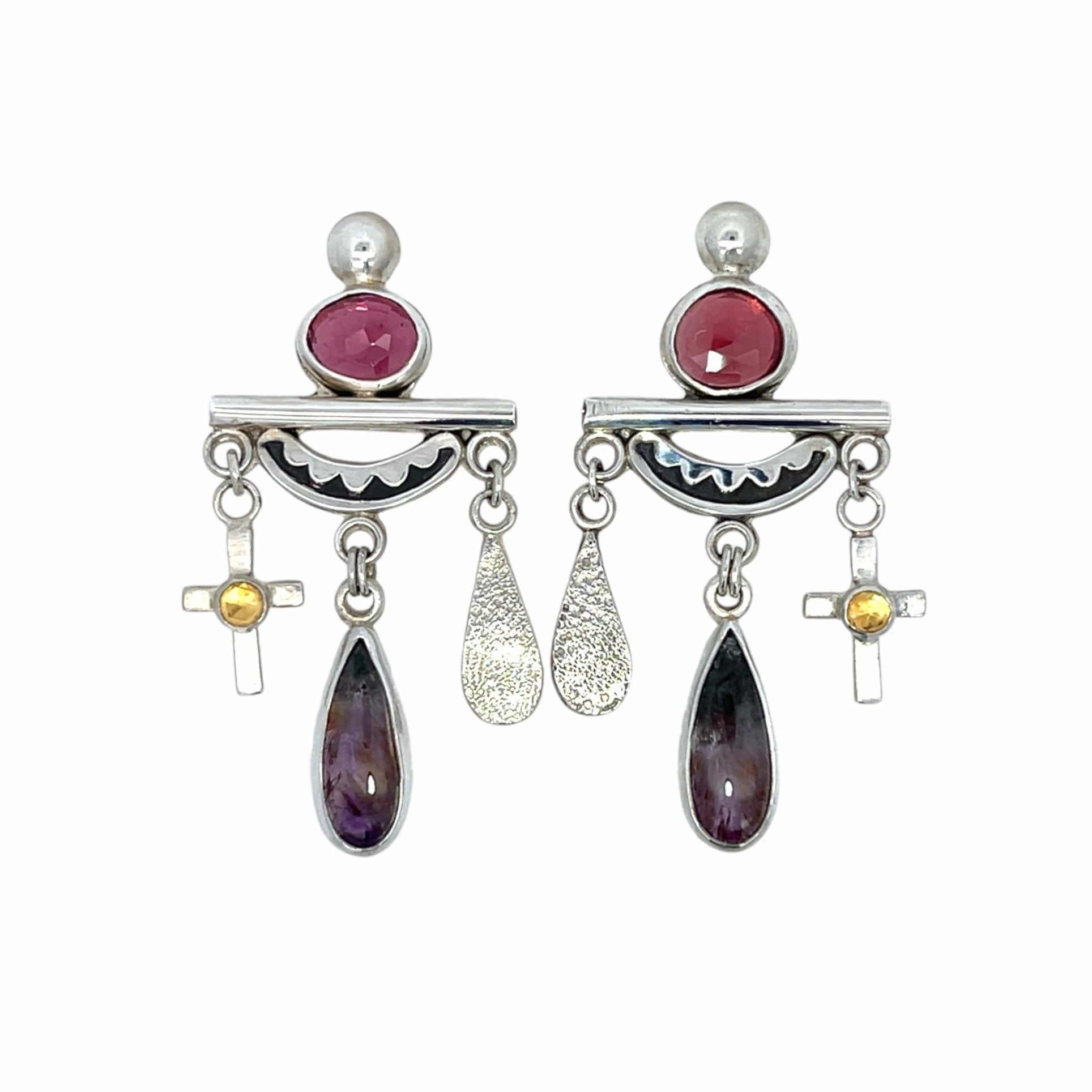 Garnet Super 7 Citrine Chandelier Earrings