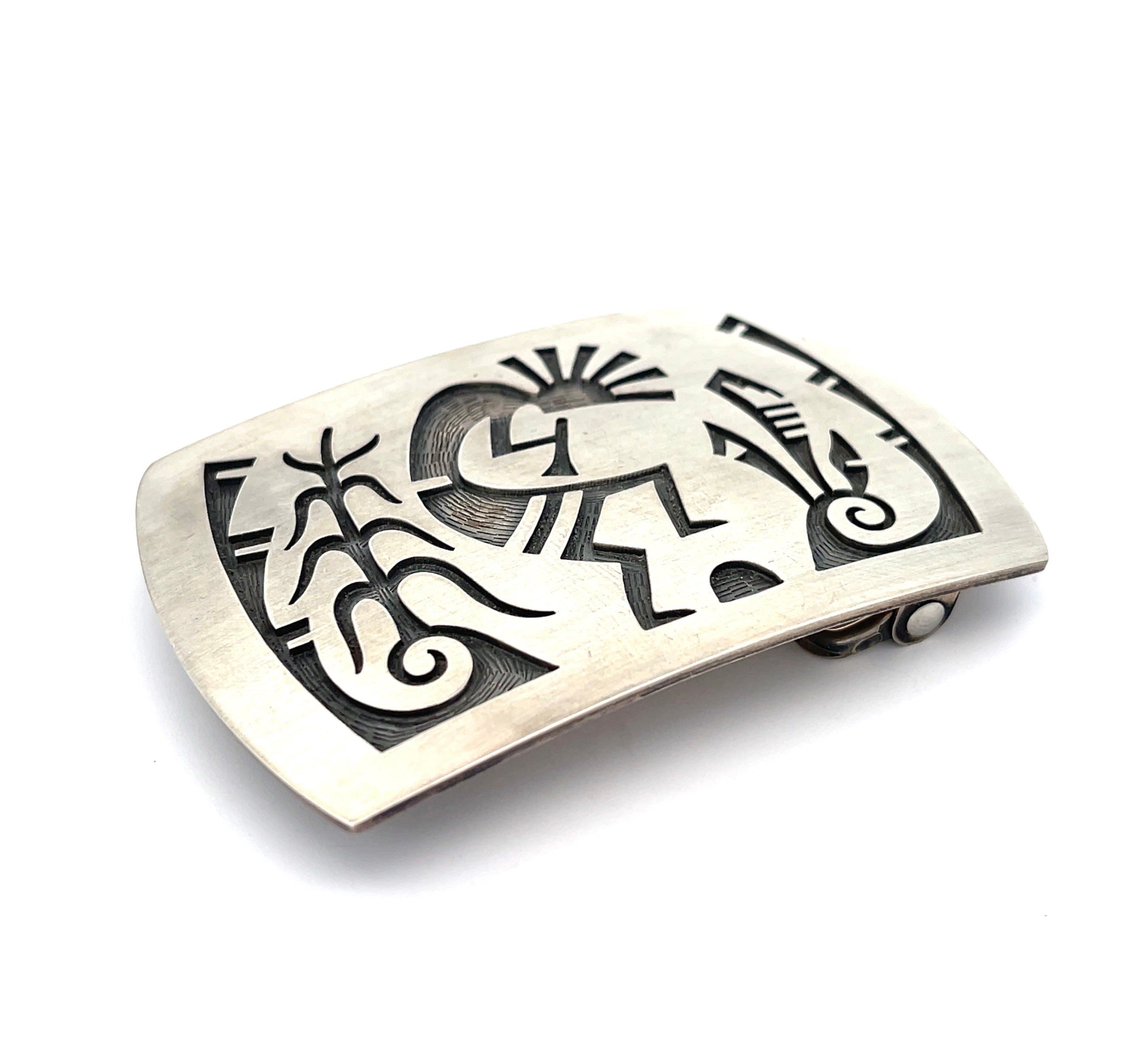 Hopi Overlay Kokopelli Sterling Silver Belt Buckle