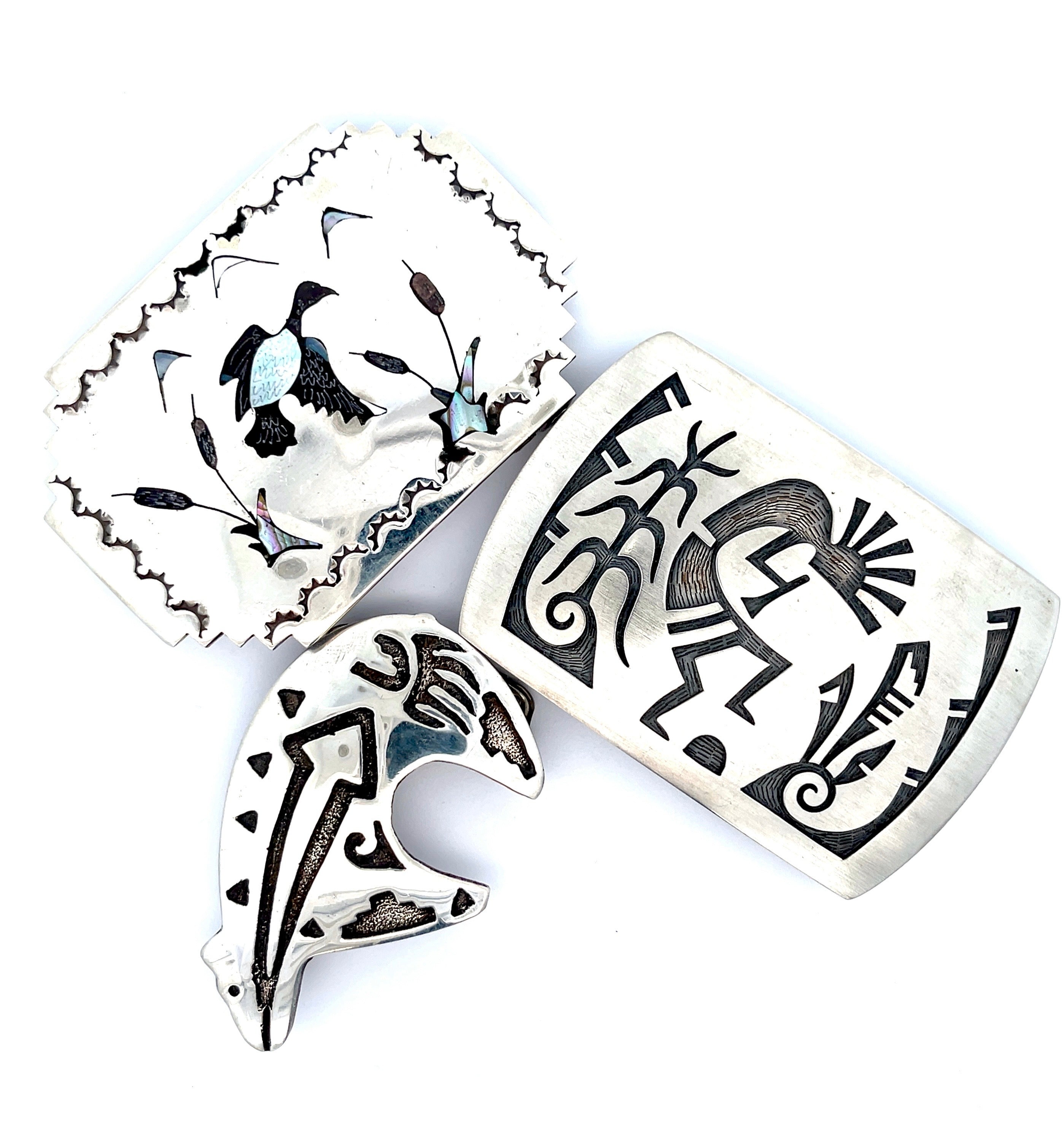 Hopi Overlay Kokopelli Sterling Silver Belt Buckle