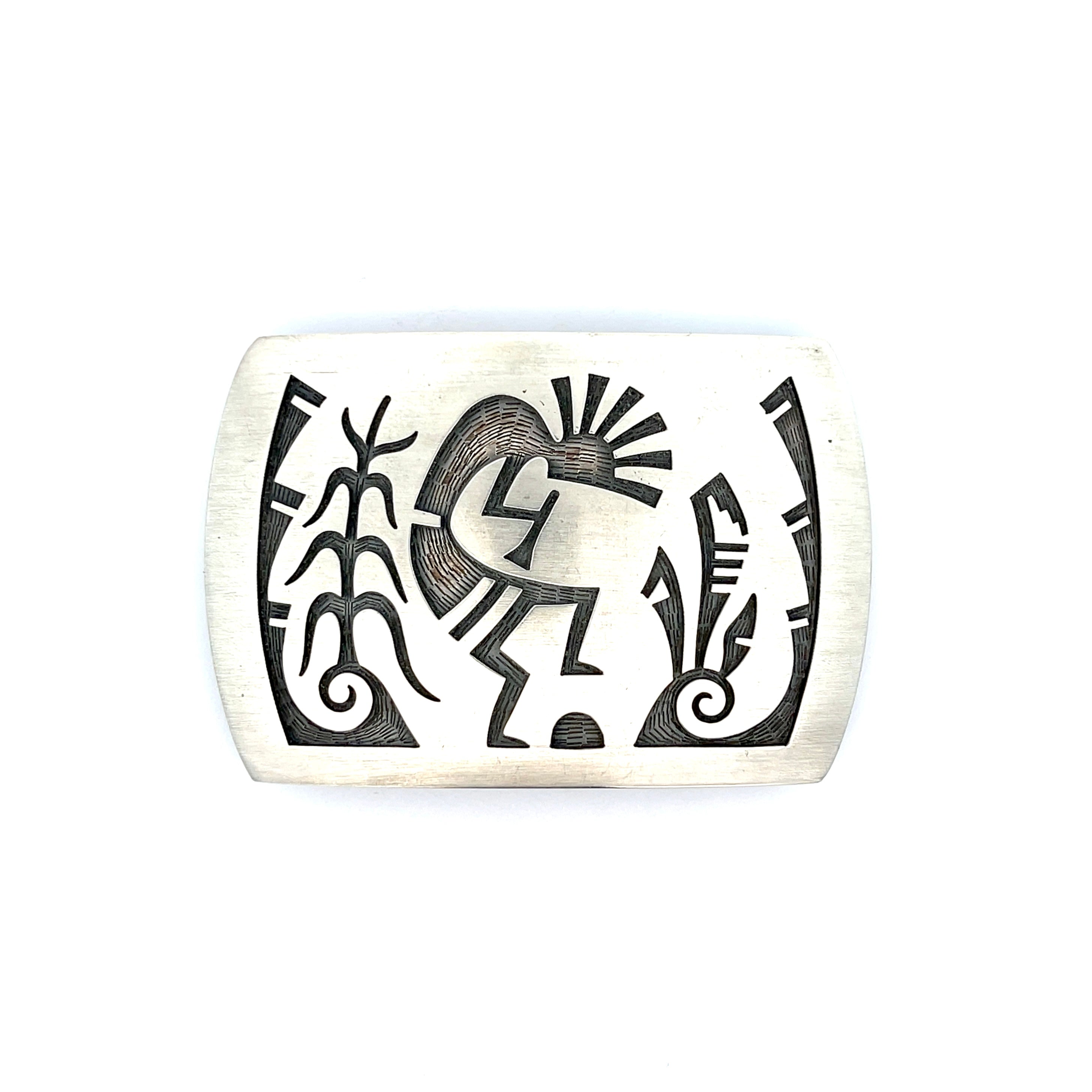 Hopi Overlay Kokopelli Sterling Silver Belt Buckle