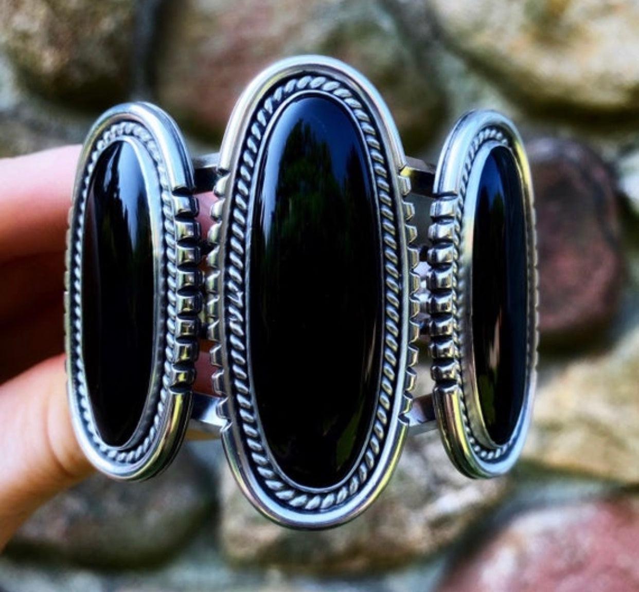 Huge Black Onyx Cuff Bracelet