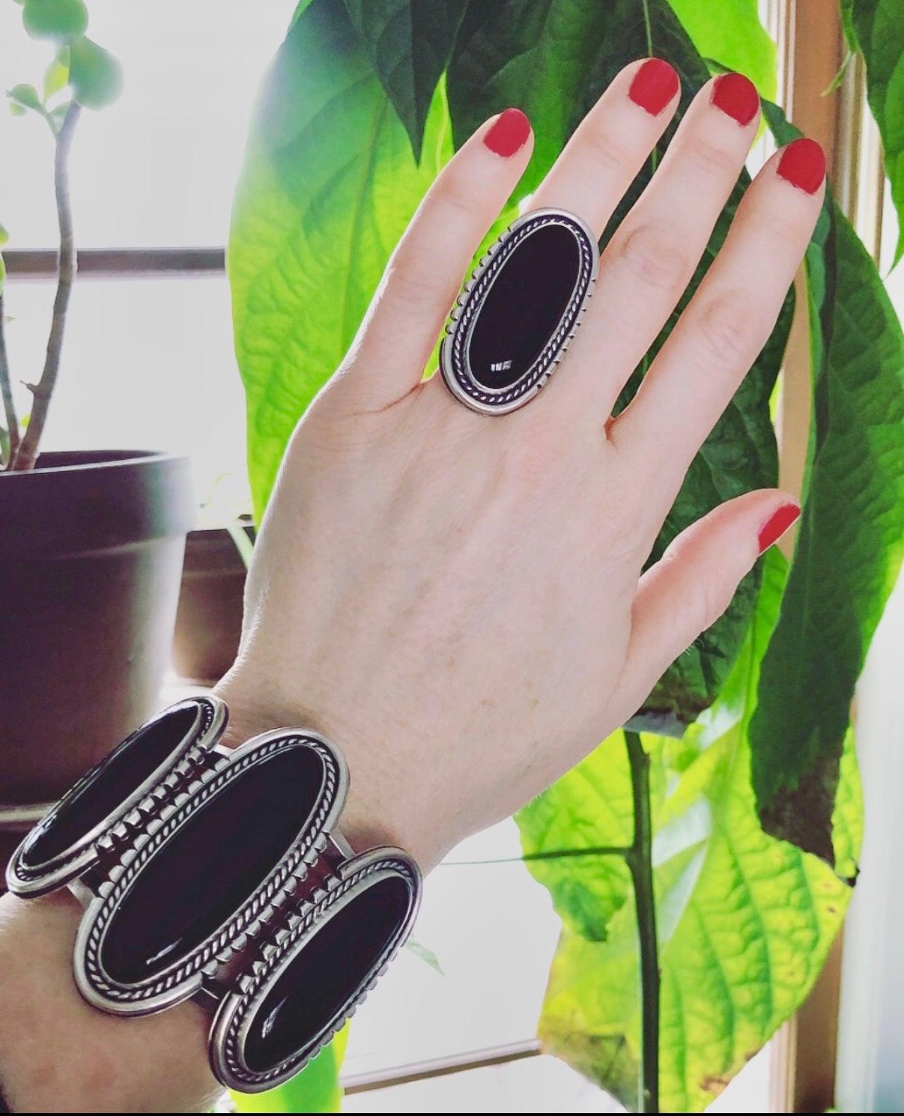 Huge Black Onyx Cuff Bracelet