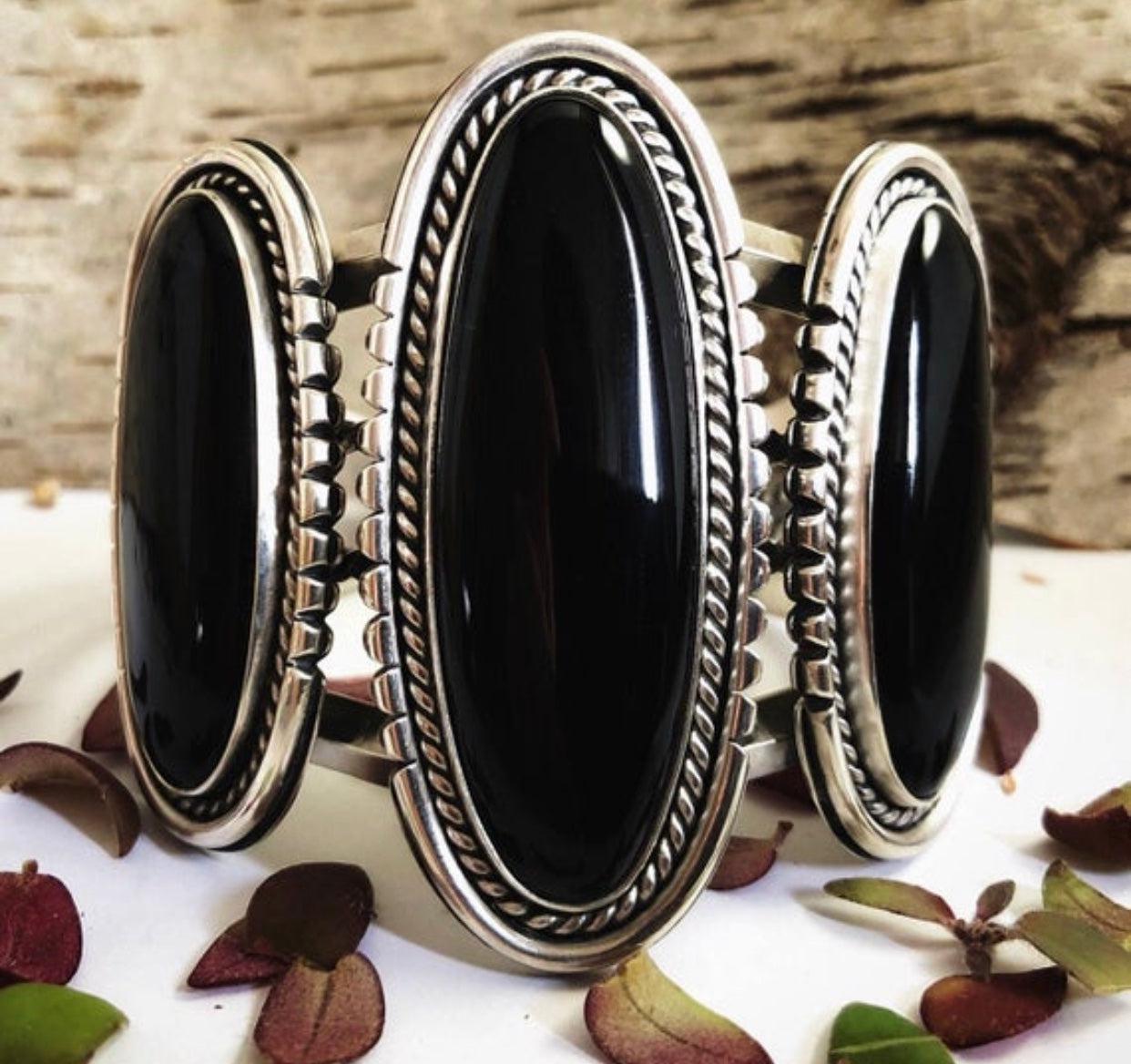 Huge Black Onyx Cuff Bracelet