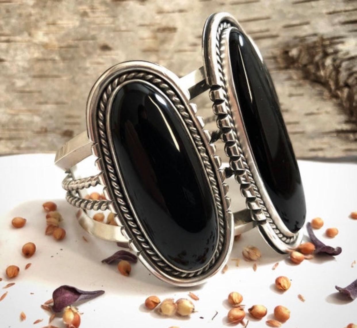 Huge Black Onyx Cuff Bracelet