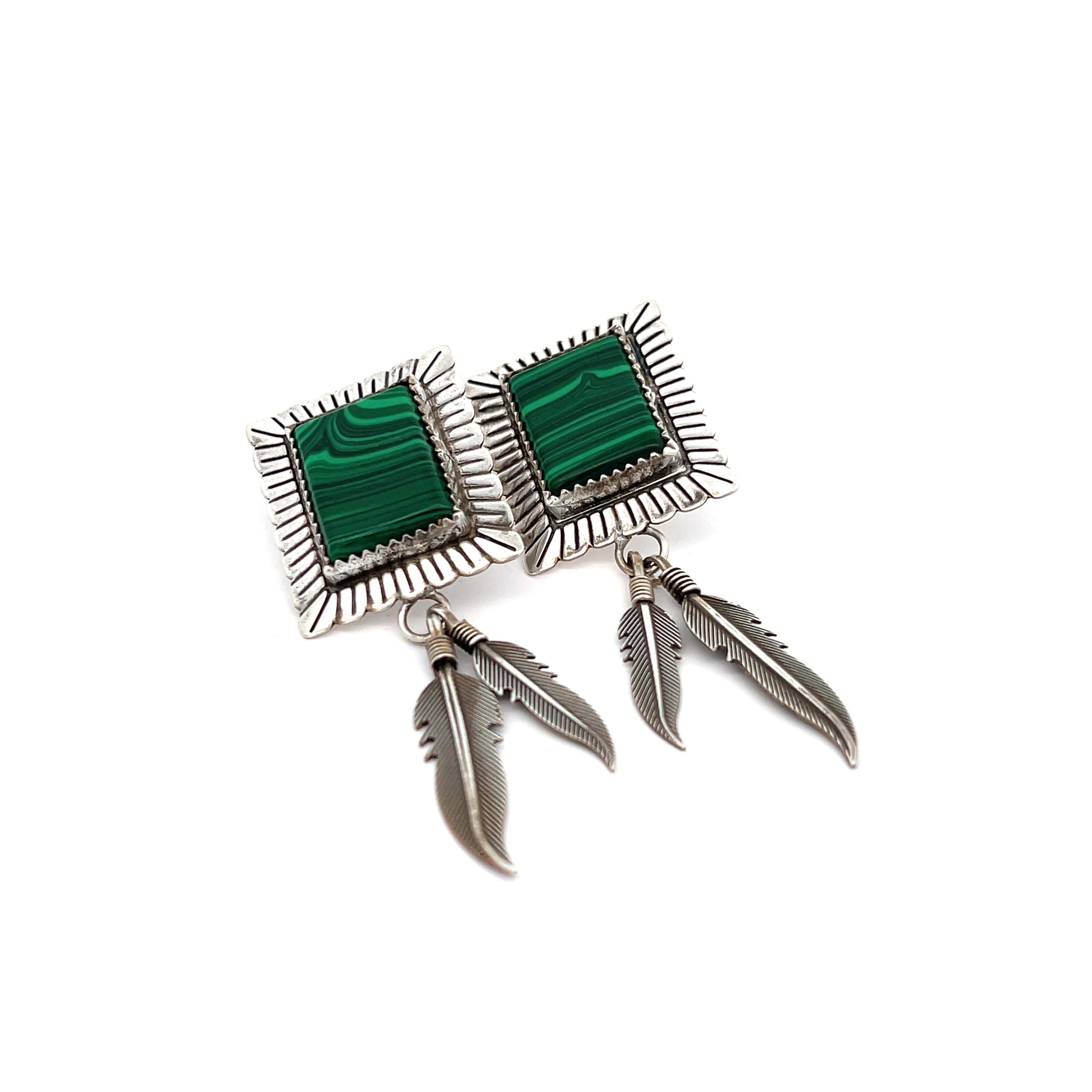 Malachite Feather Earrings