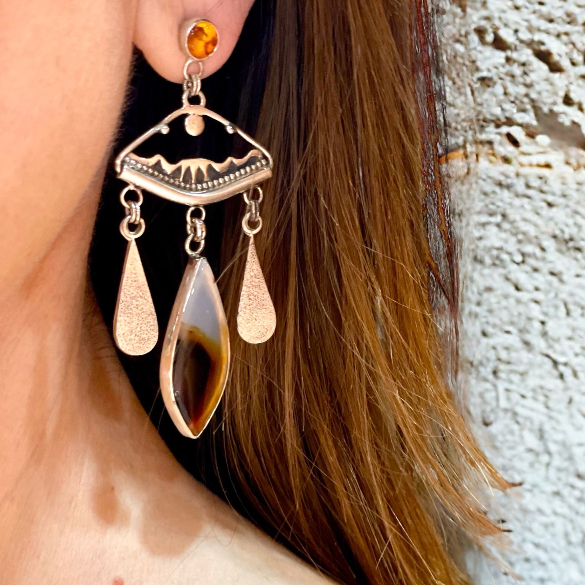 Montana Agate Amber Chandelier Earrings