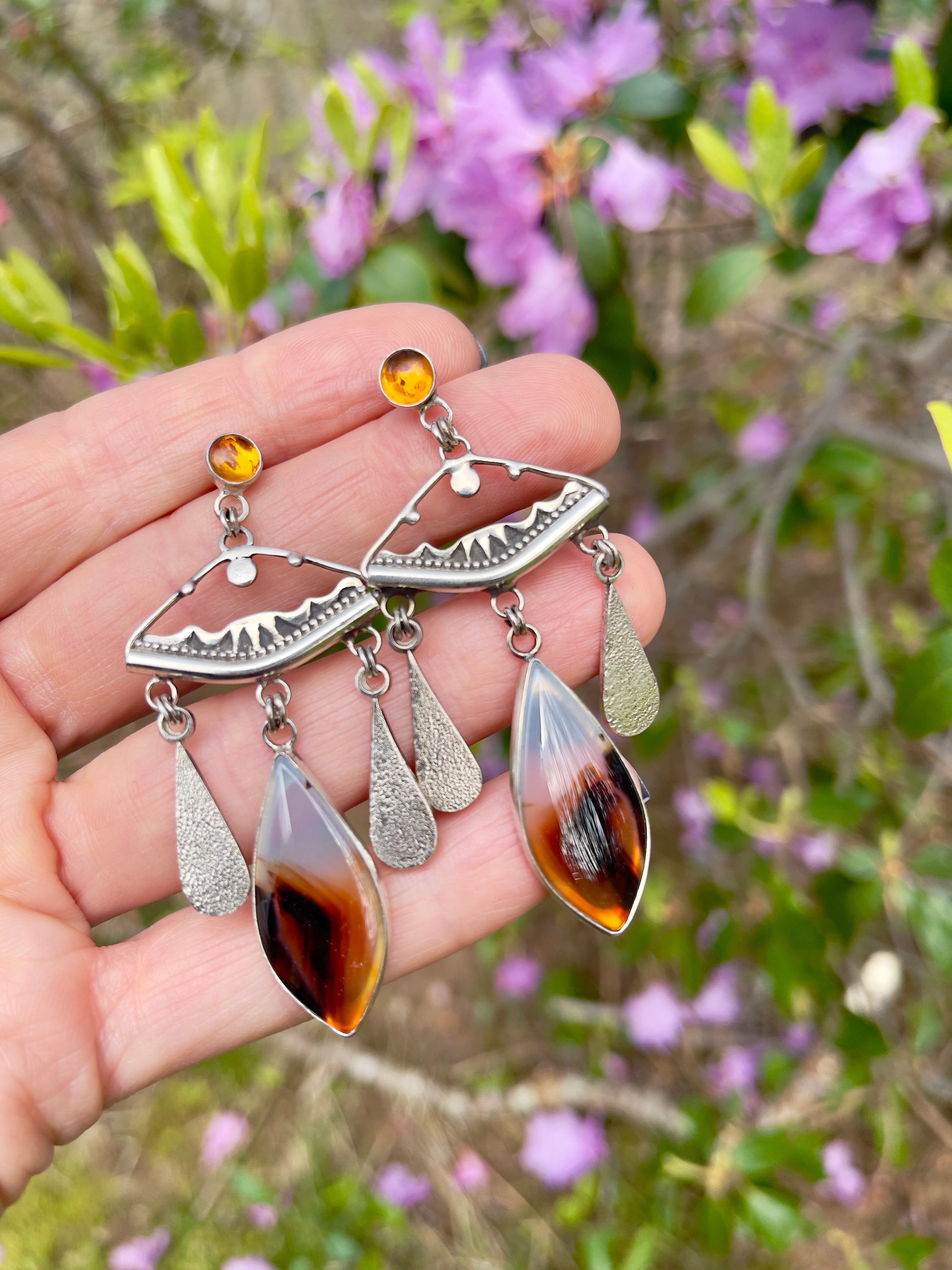 Montana Agate Amber Chandelier Earrings