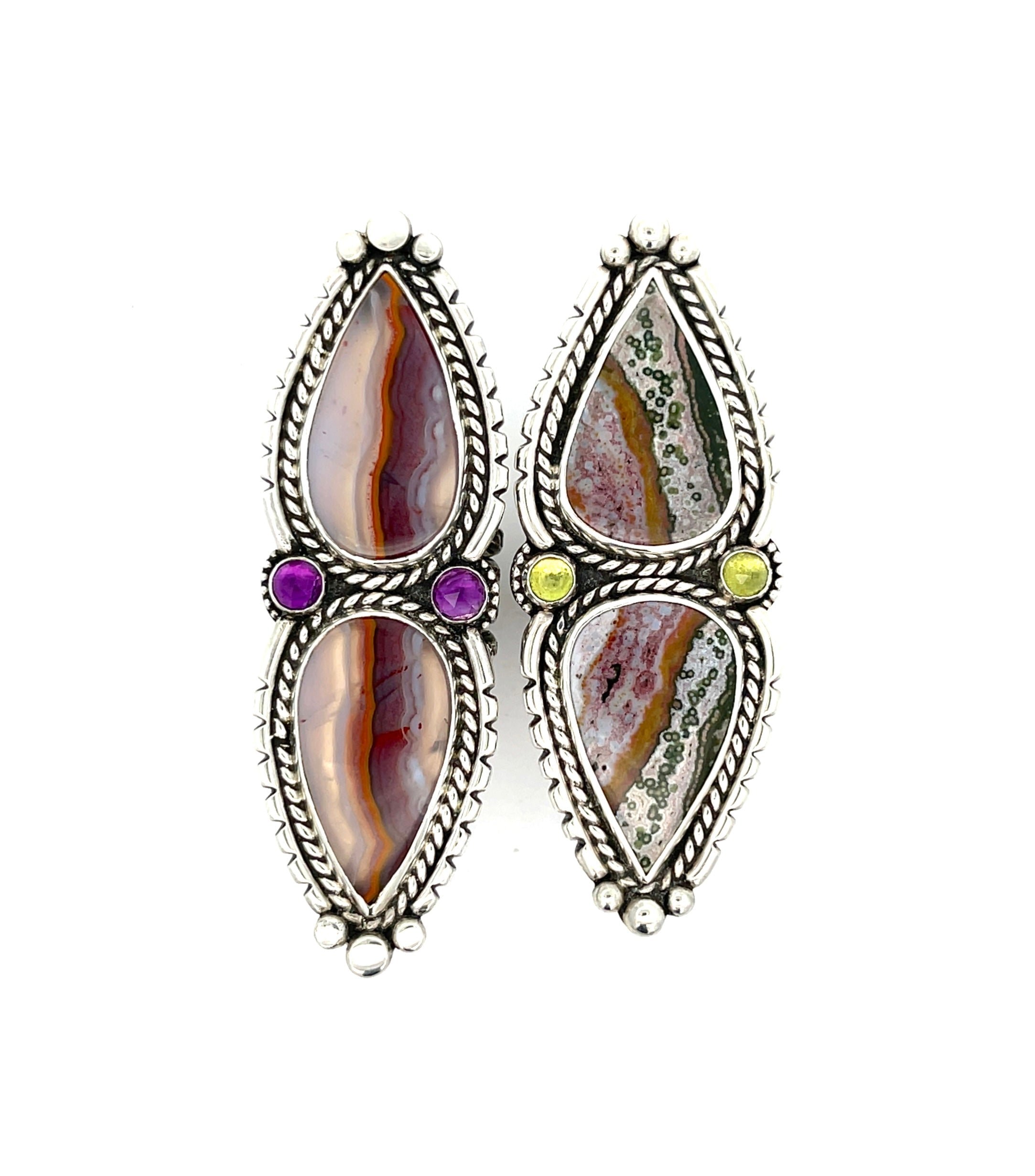 Moroccan Agate + Amethyst Statement Ring Size 8.5