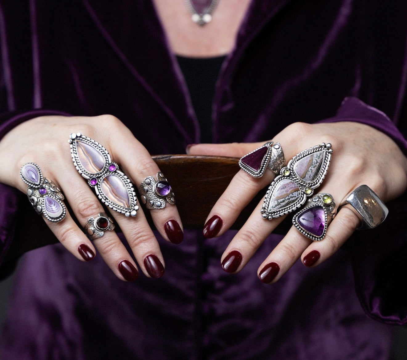 Moroccan Agate + Amethyst Statement Ring Size 8.5