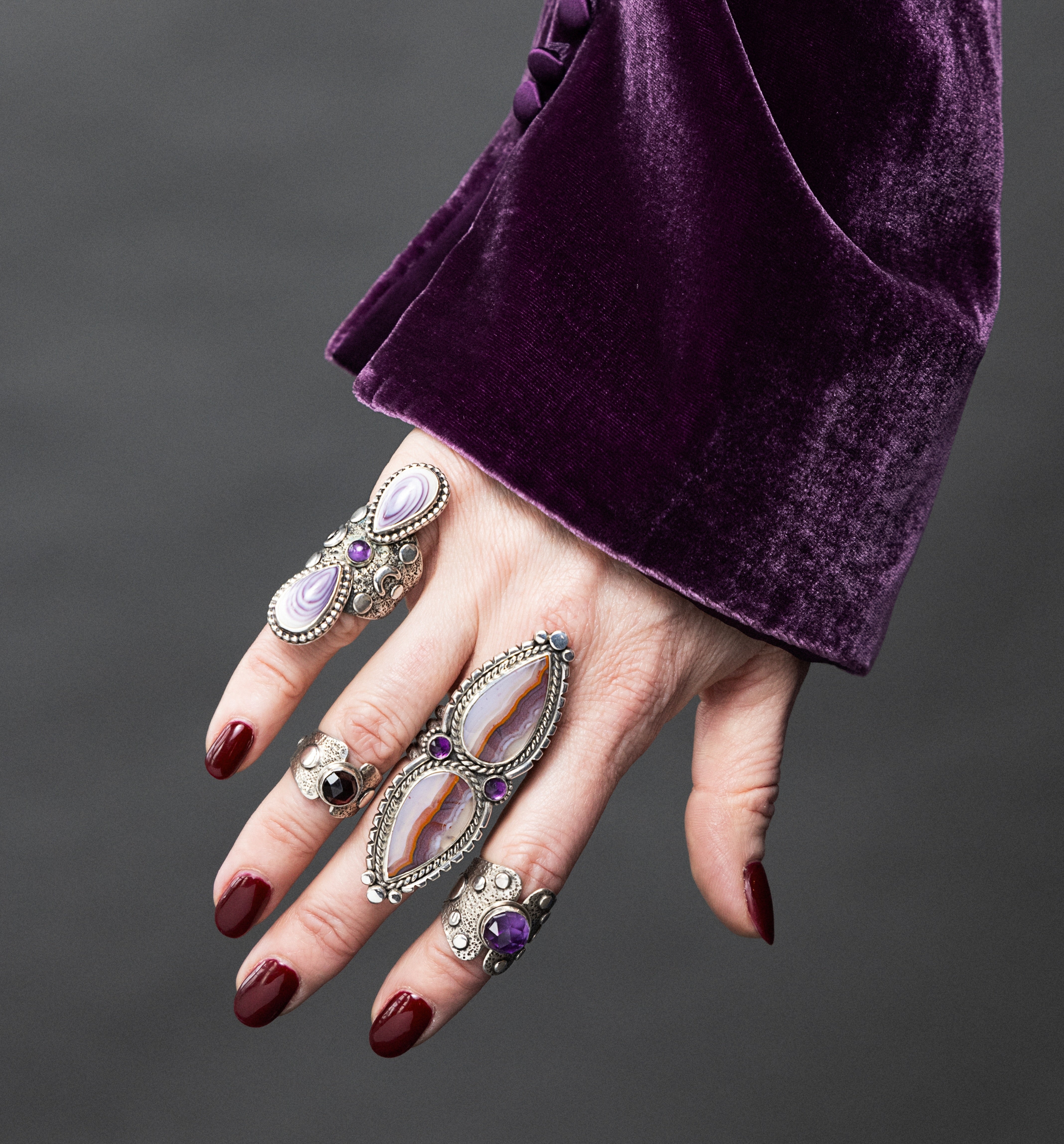 Moroccan Agate + Amethyst Statement Ring Size 8.5