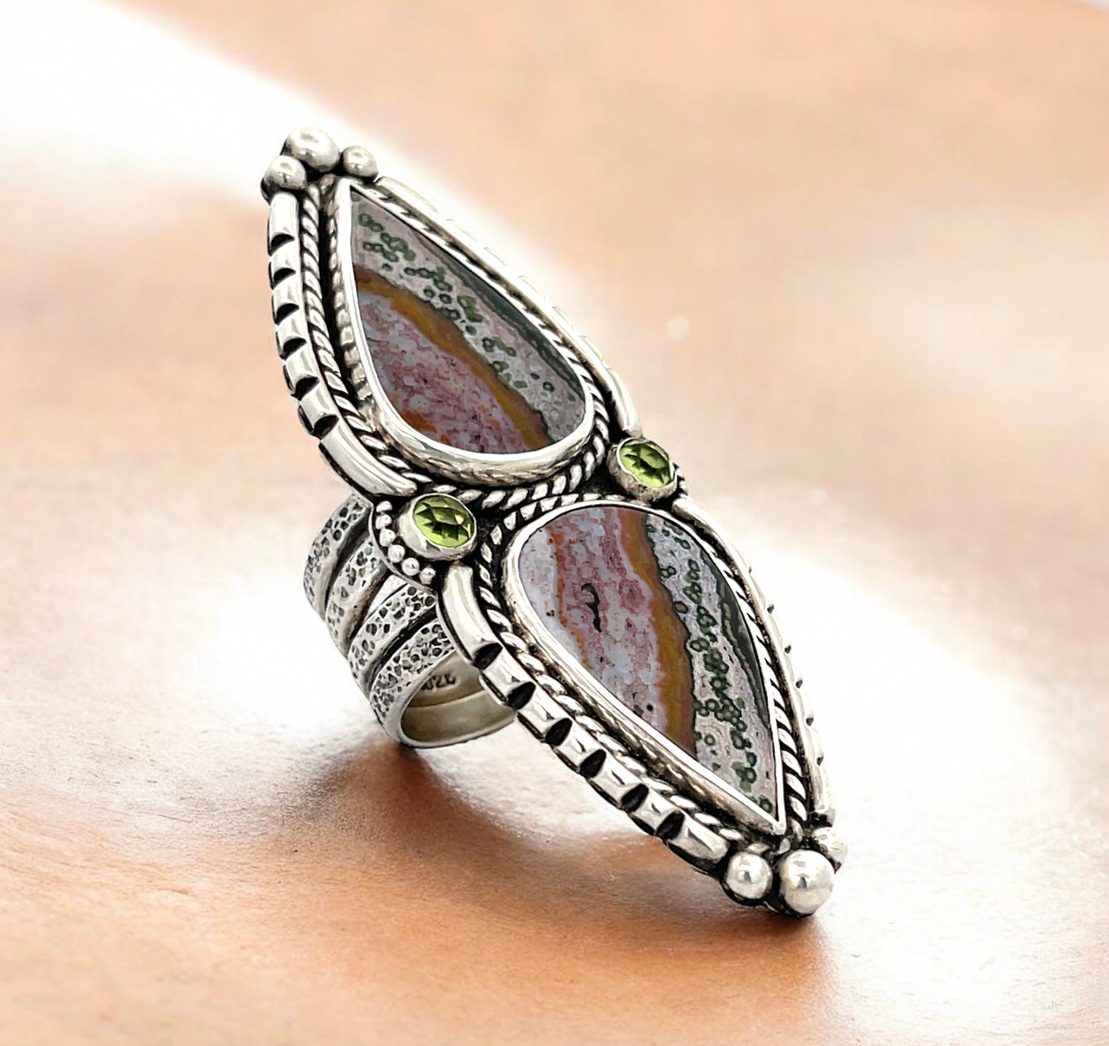 Ocean Jasper + Peridot Statement Ring Size 7.5