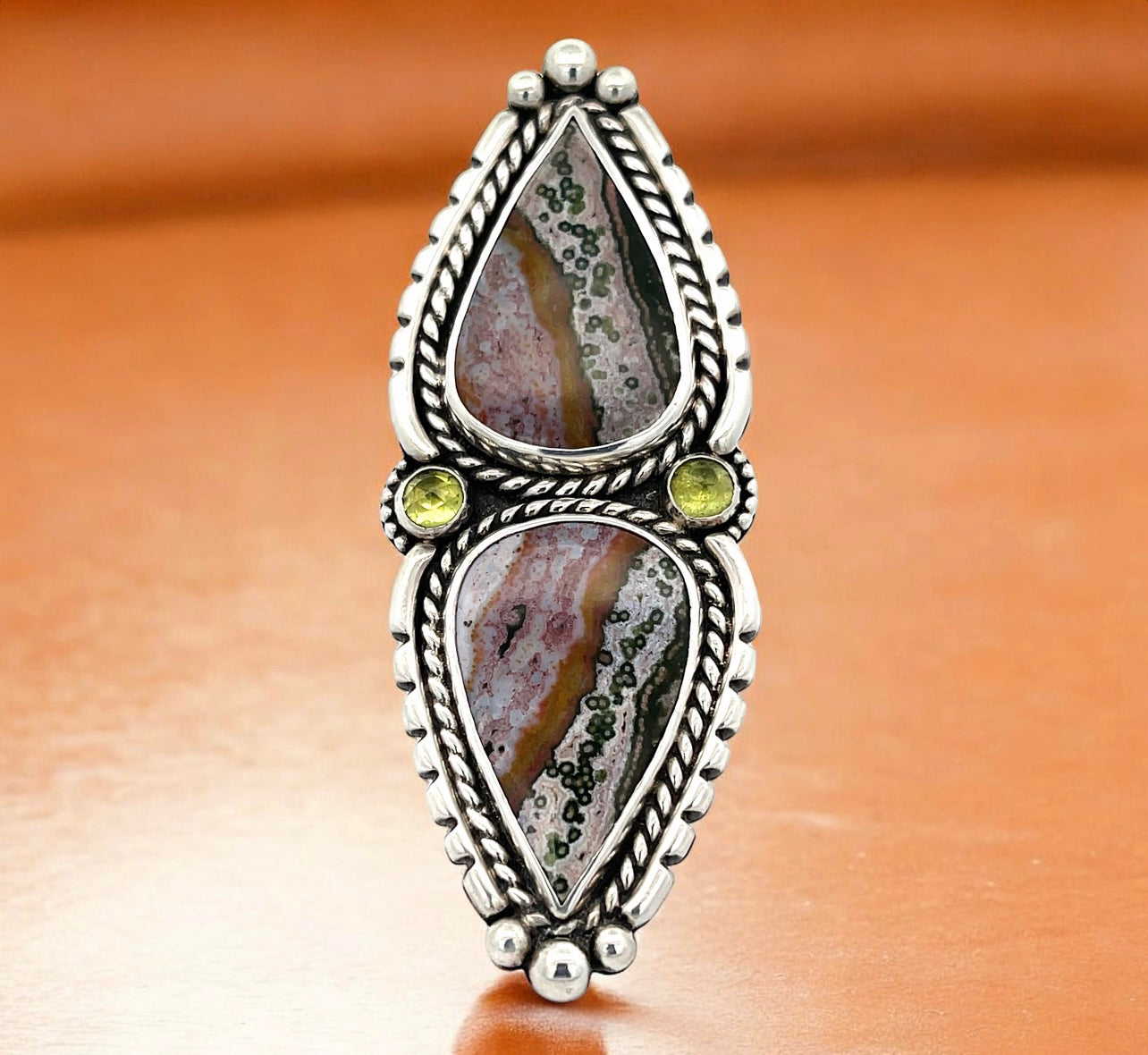 Ocean Jasper + Peridot Statement Ring Size 7.5