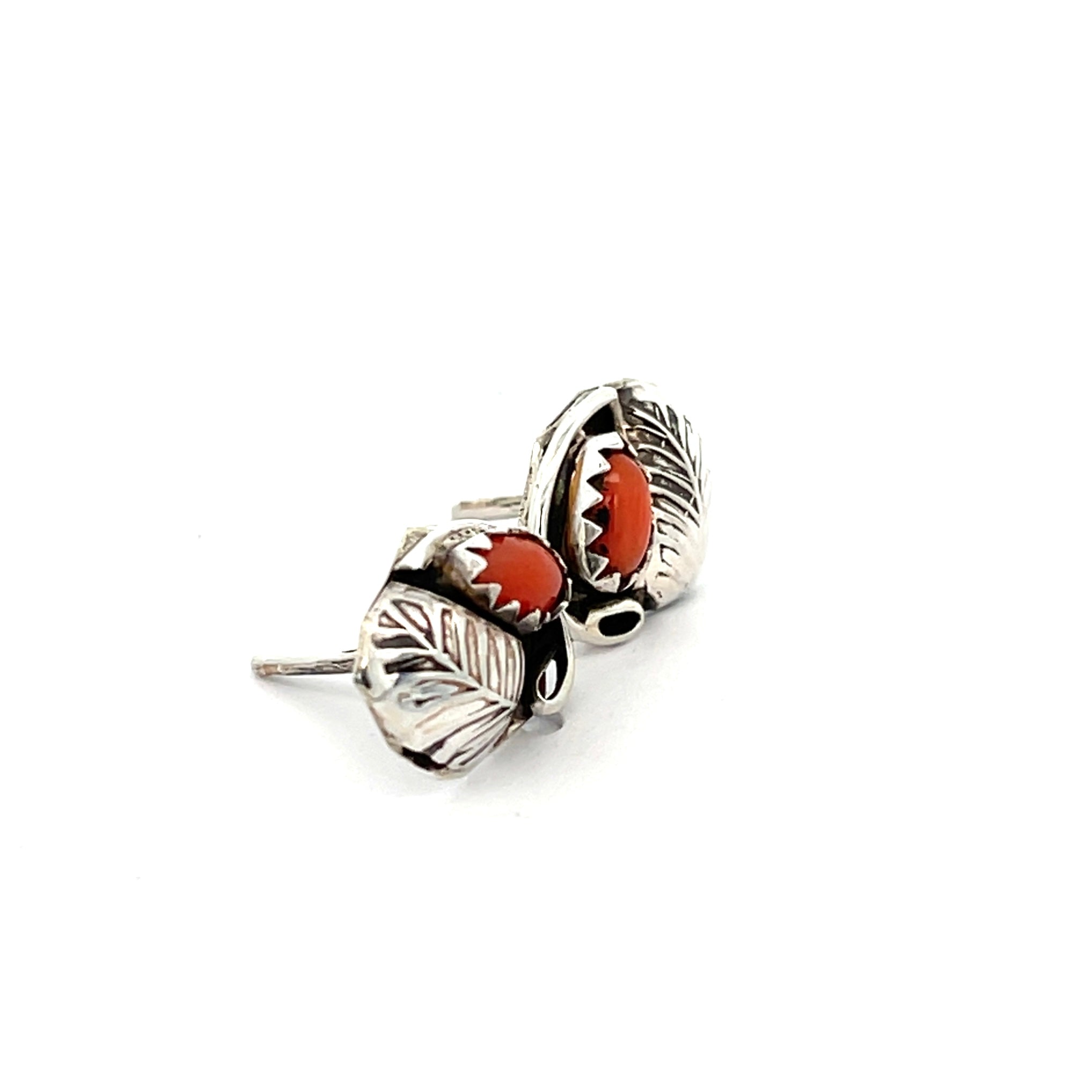 Orange Coral Feather Stud Earrings