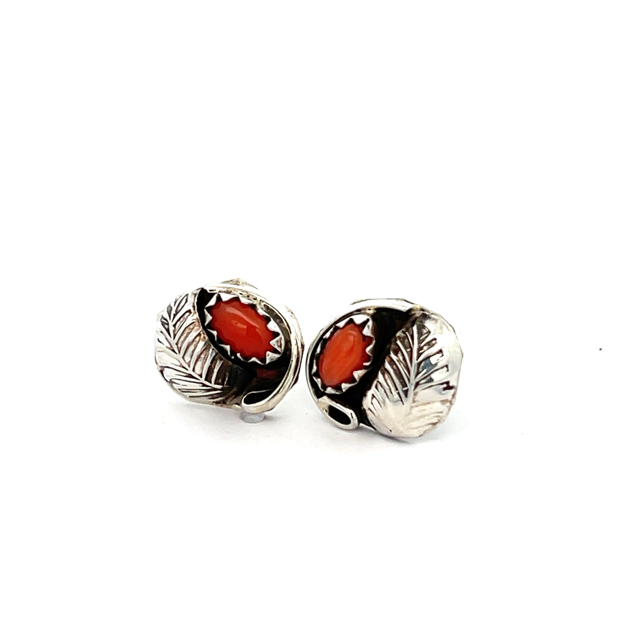 Orange Coral Feather Stud Earrings