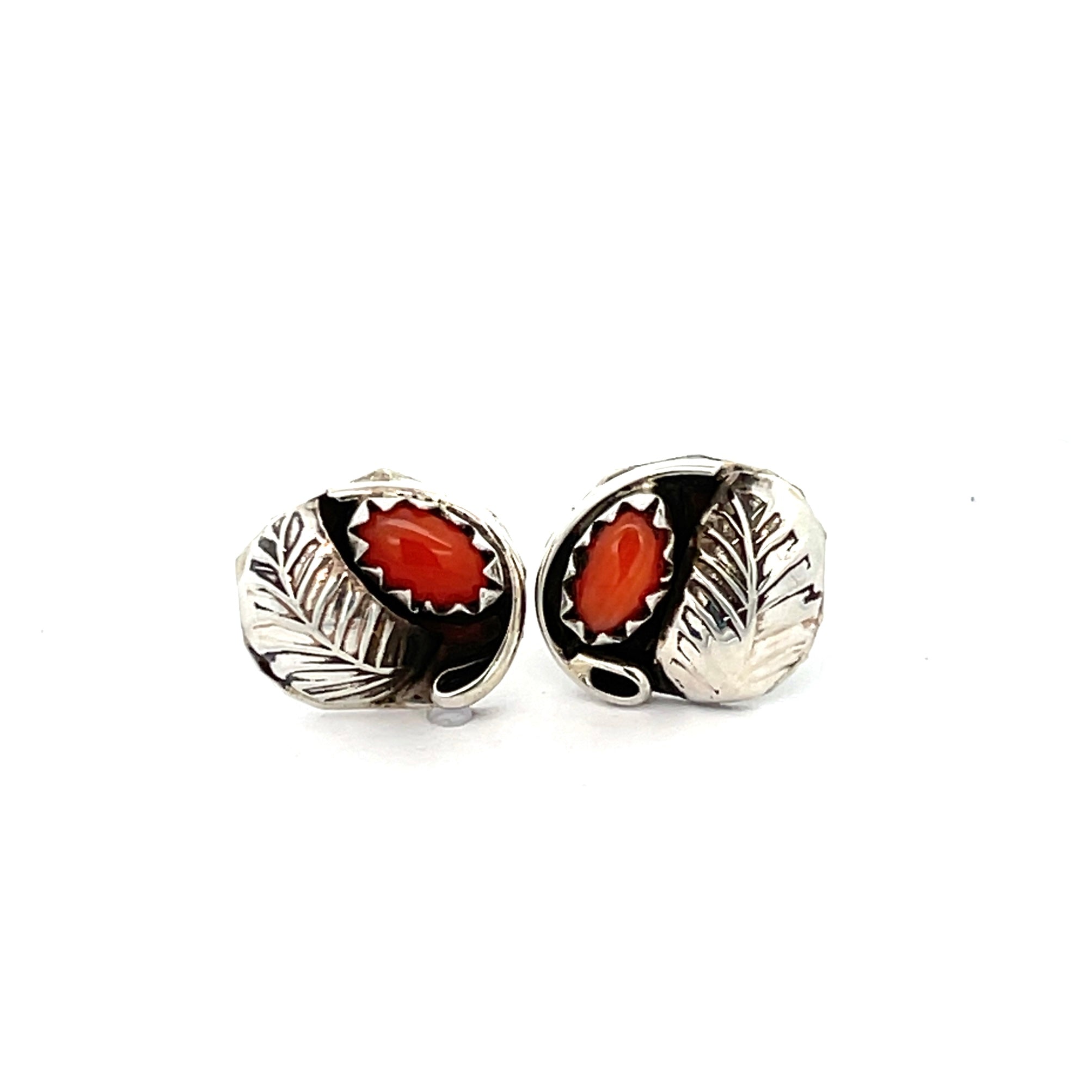 Orange Coral Feather Stud Earrings