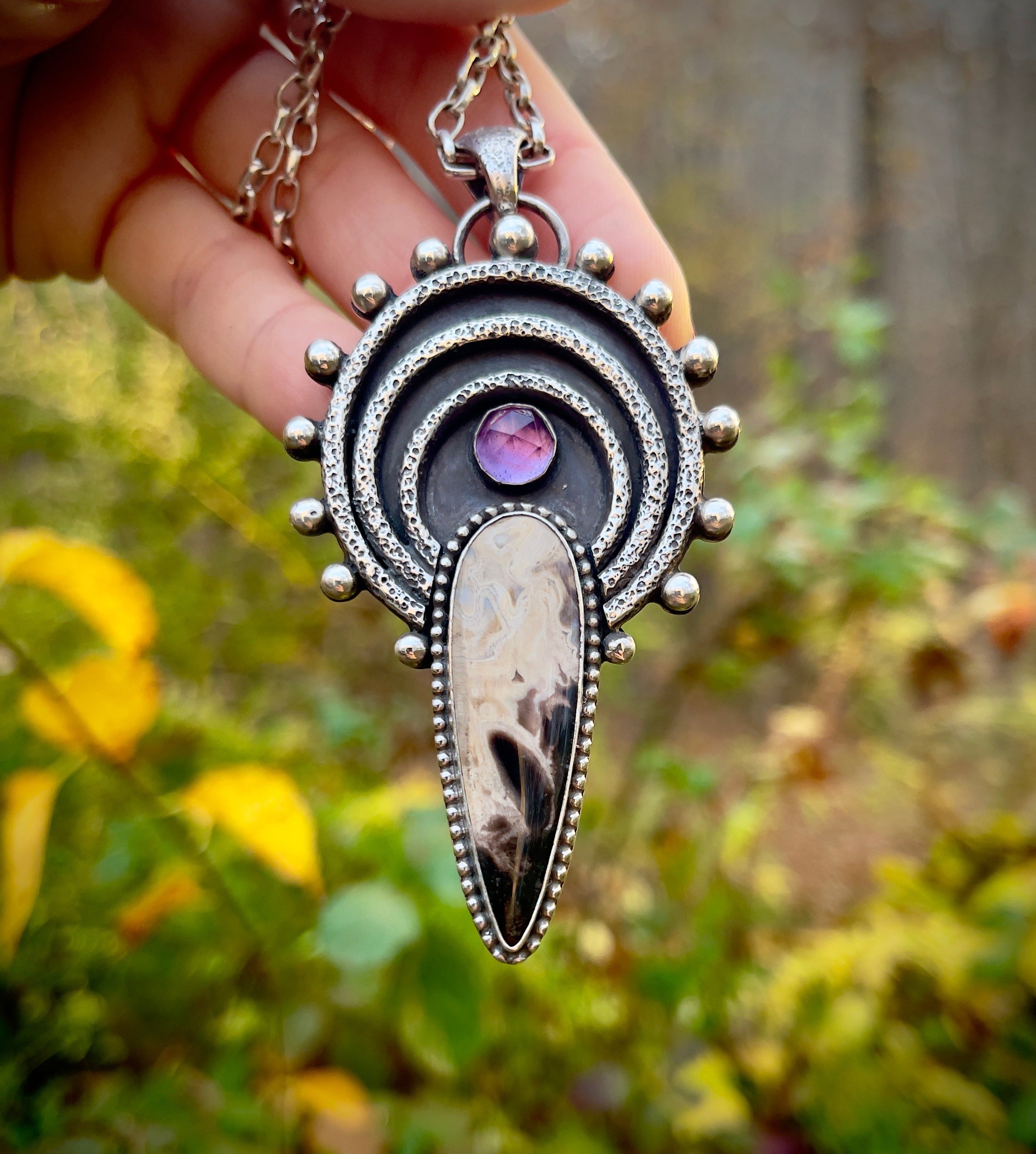 Palm Root Amethyst Celestial Pendant Necklace