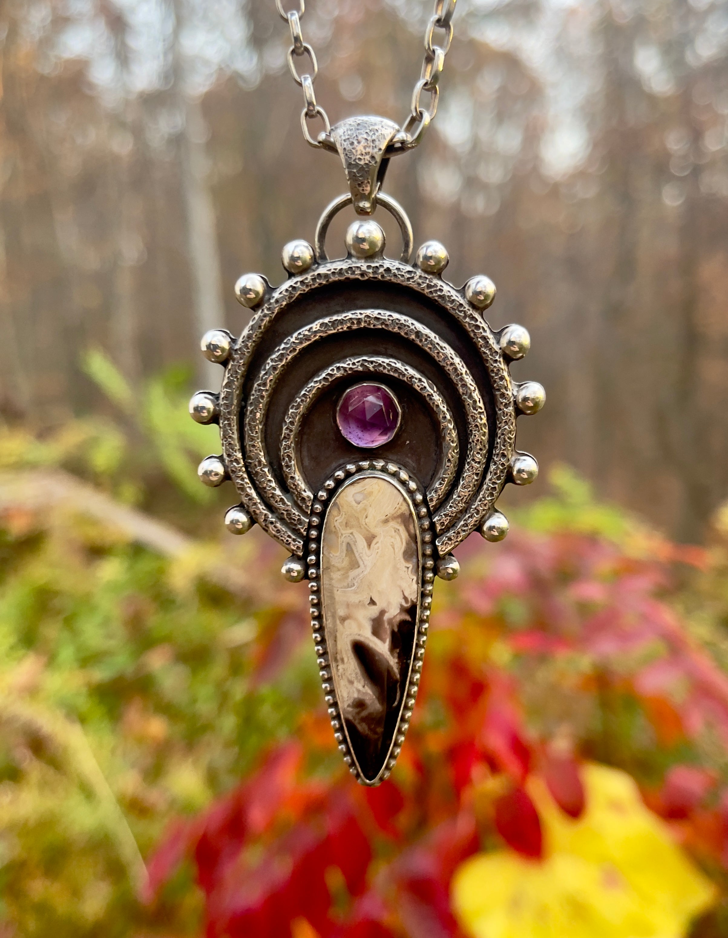 Palm Root Amethyst Celestial Pendant Necklace