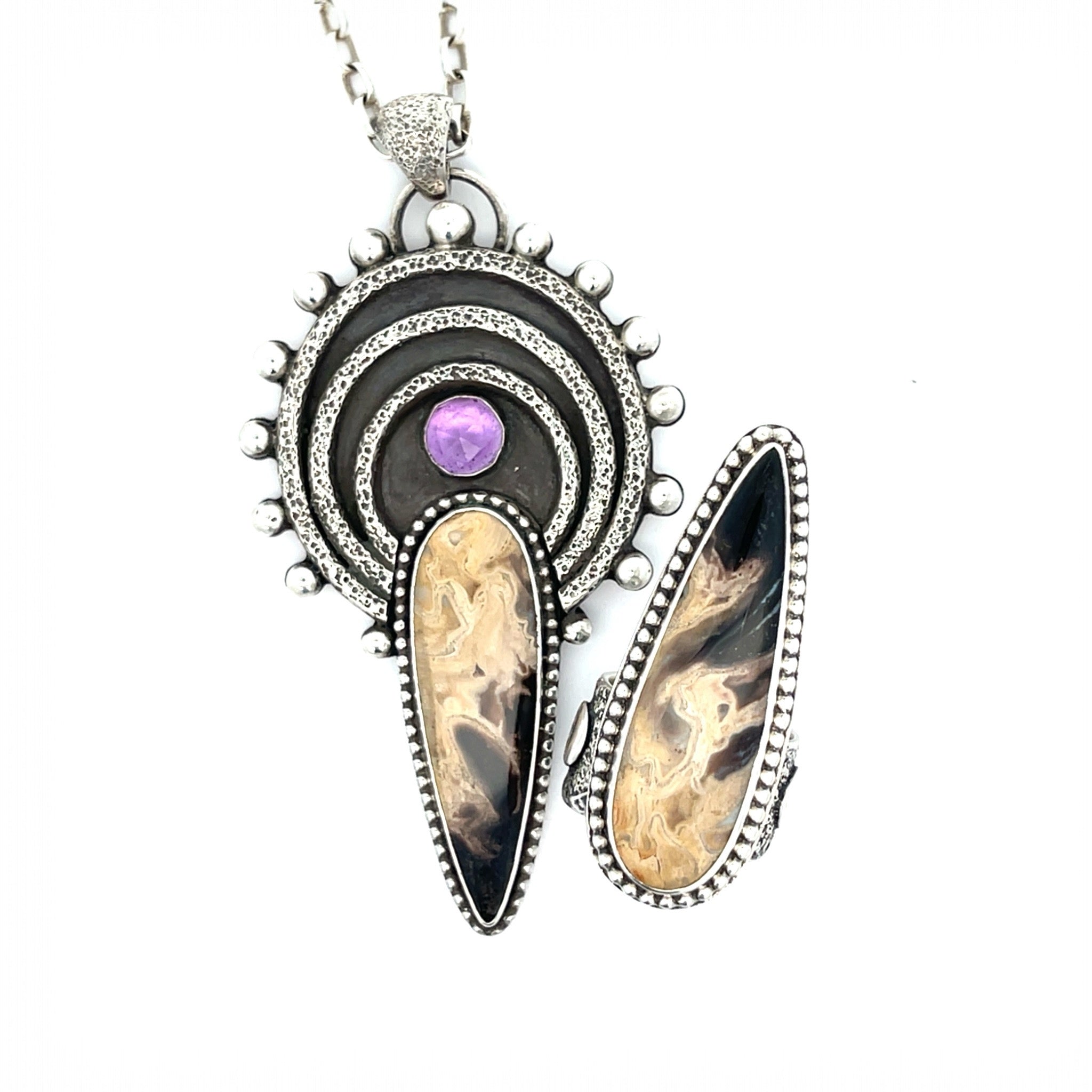 Palm Root Amethyst Celestial Pendant Necklace