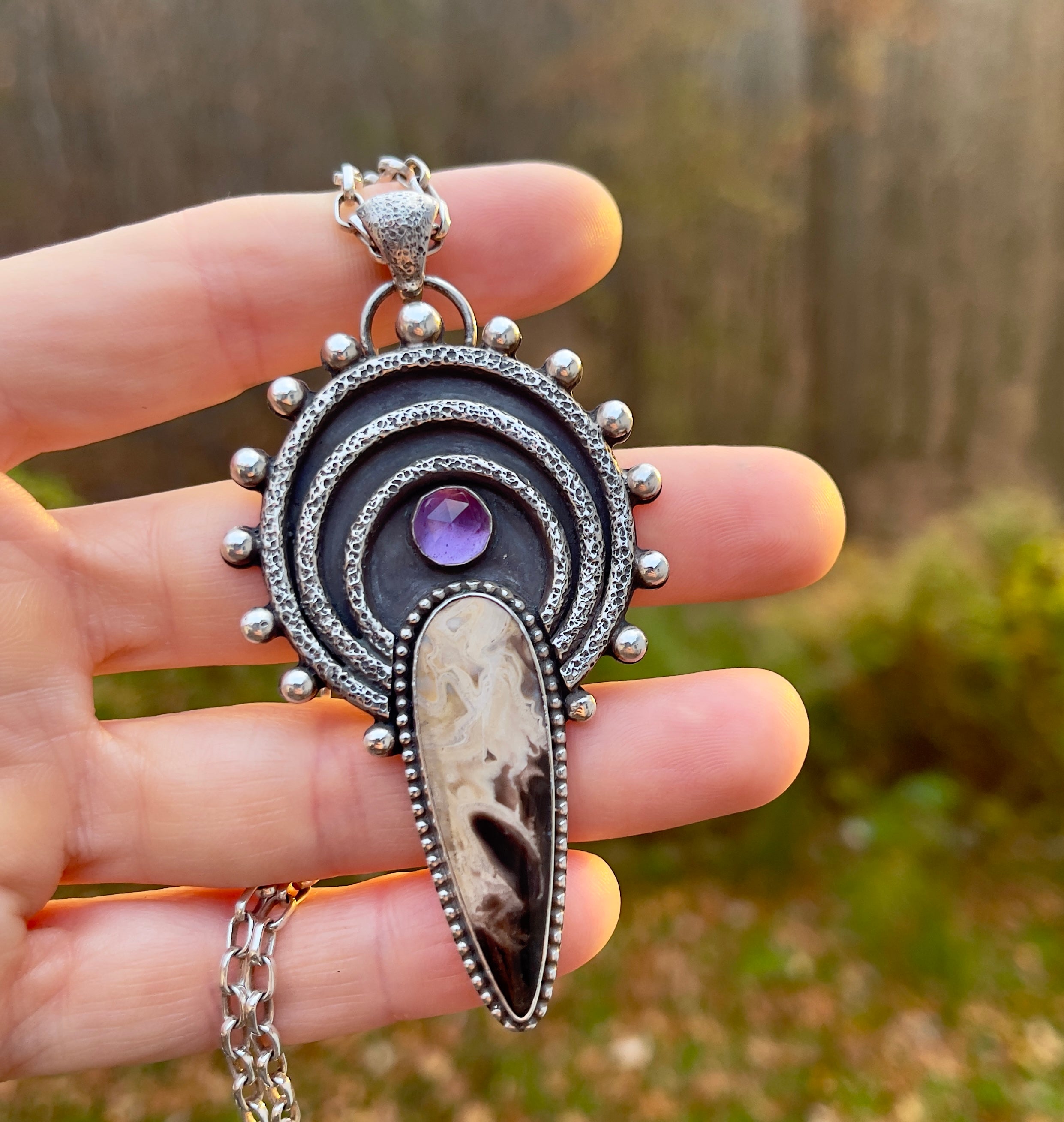 Palm Root Amethyst Celestial Pendant Necklace