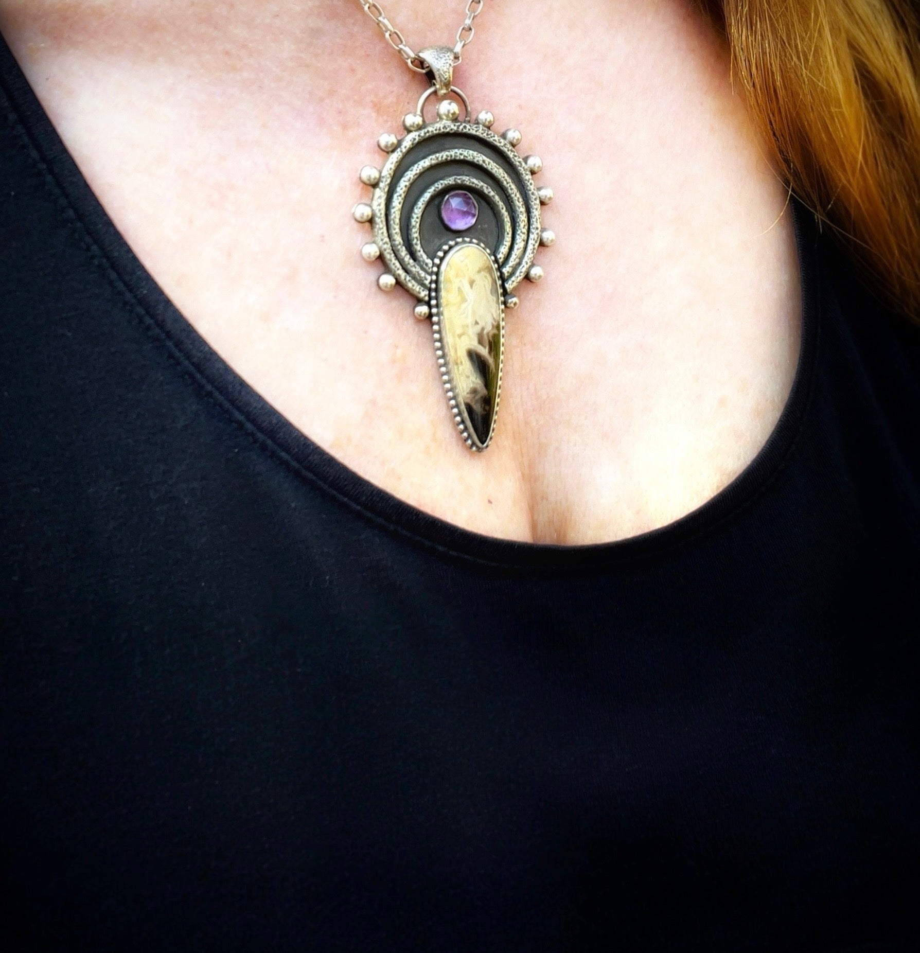 Palm Root Amethyst Celestial Pendant Necklace