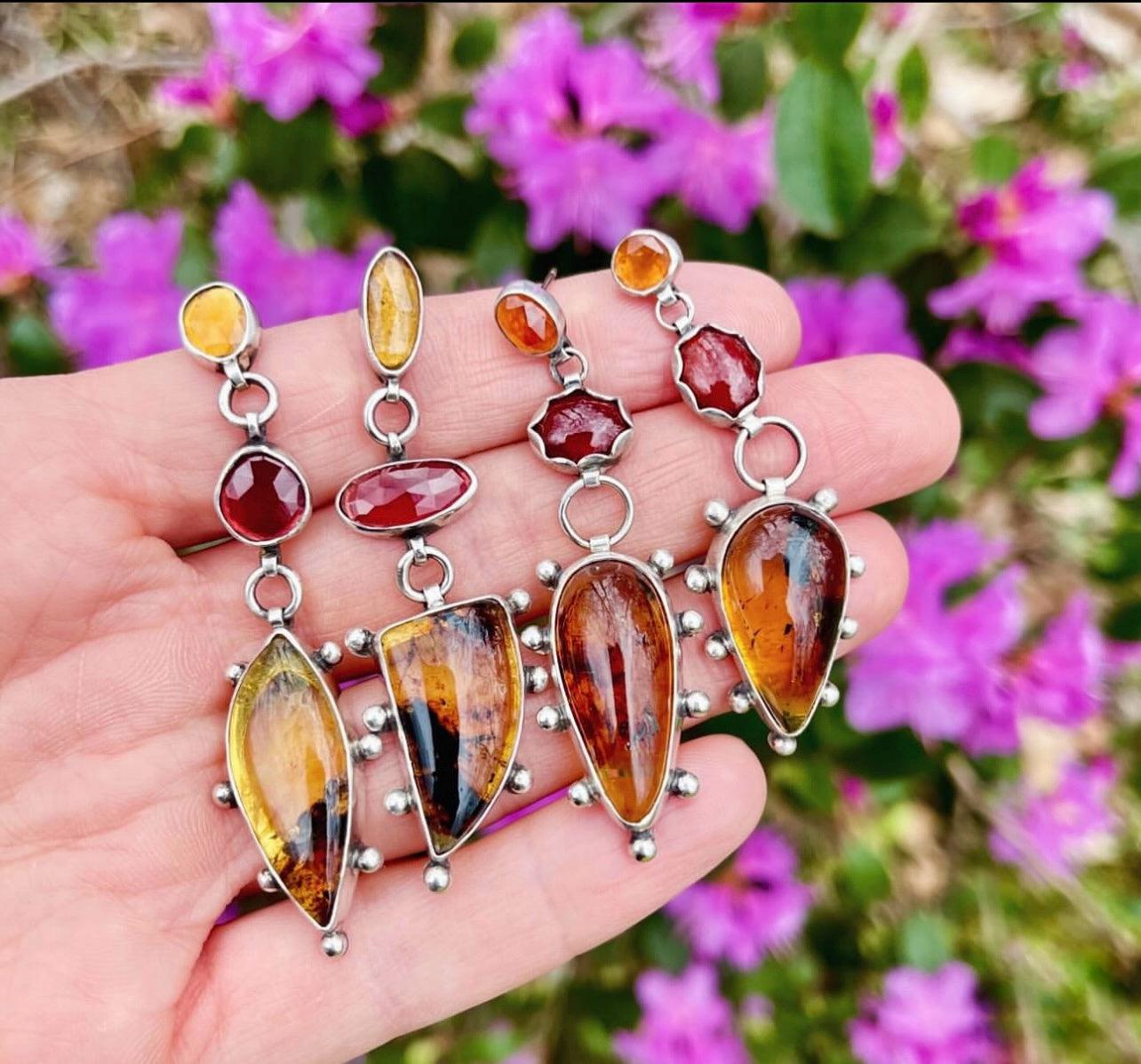 RESERVED! Amber Garnet Tourmaline Mismatch Earrings II