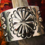 Sterling Silver Repousse Concho Cuff Bracelet