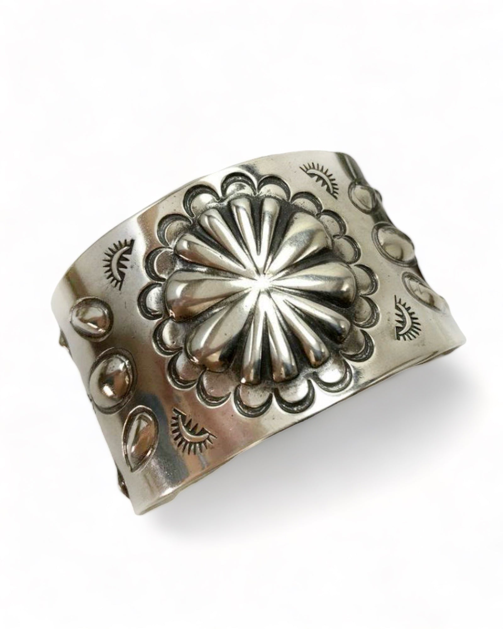 Sterling Silver Repousse Concho Cuff Bracelet