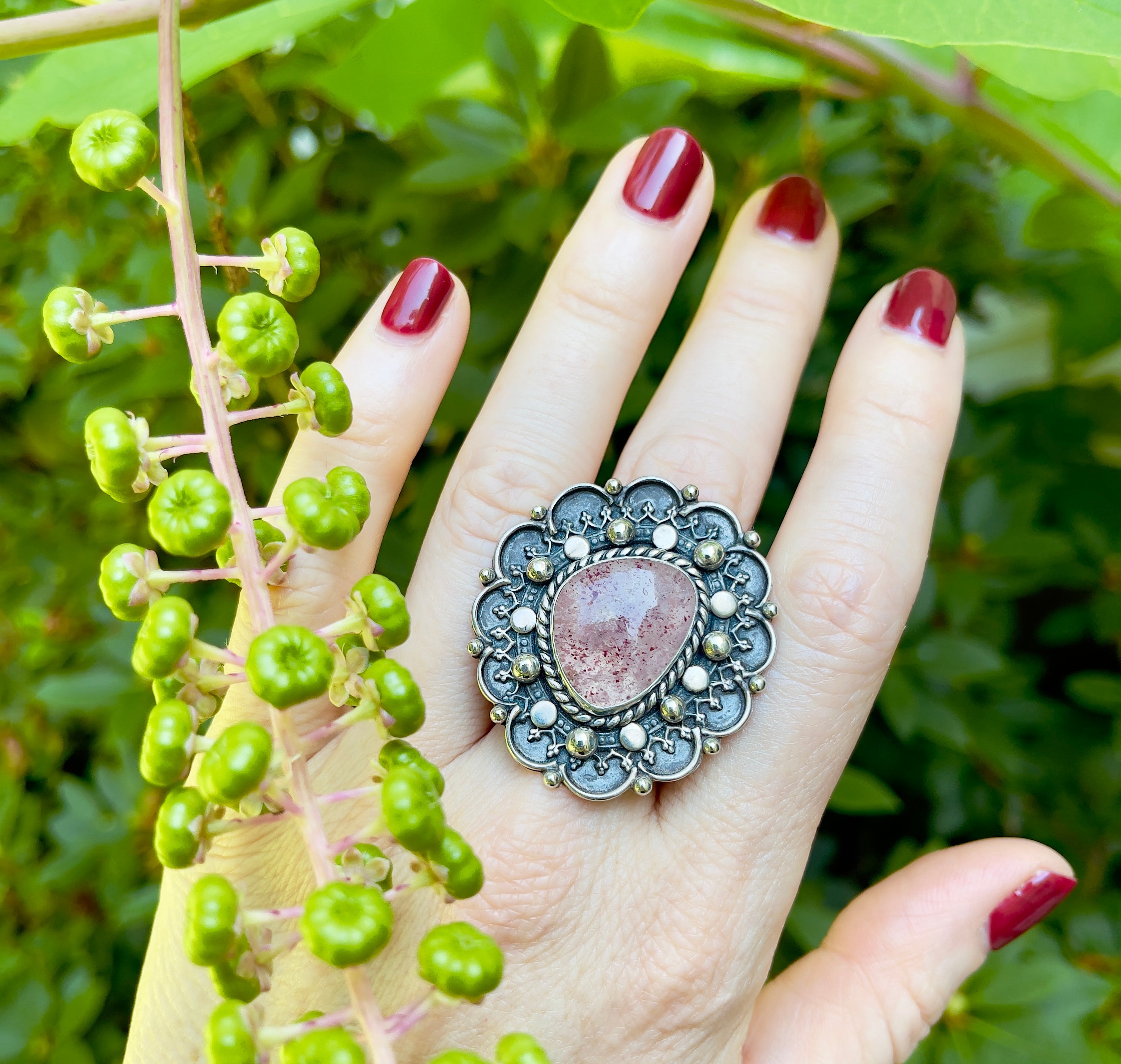 Strawberry Quartz Statement Ring Size 8