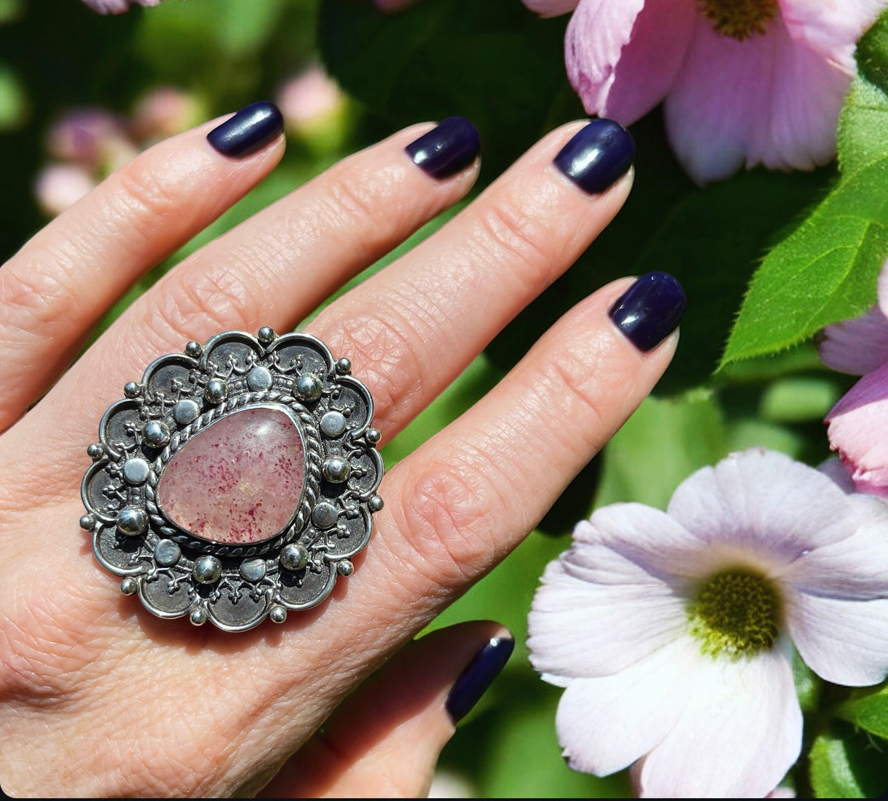 Strawberry Quartz Statement Ring Size 8