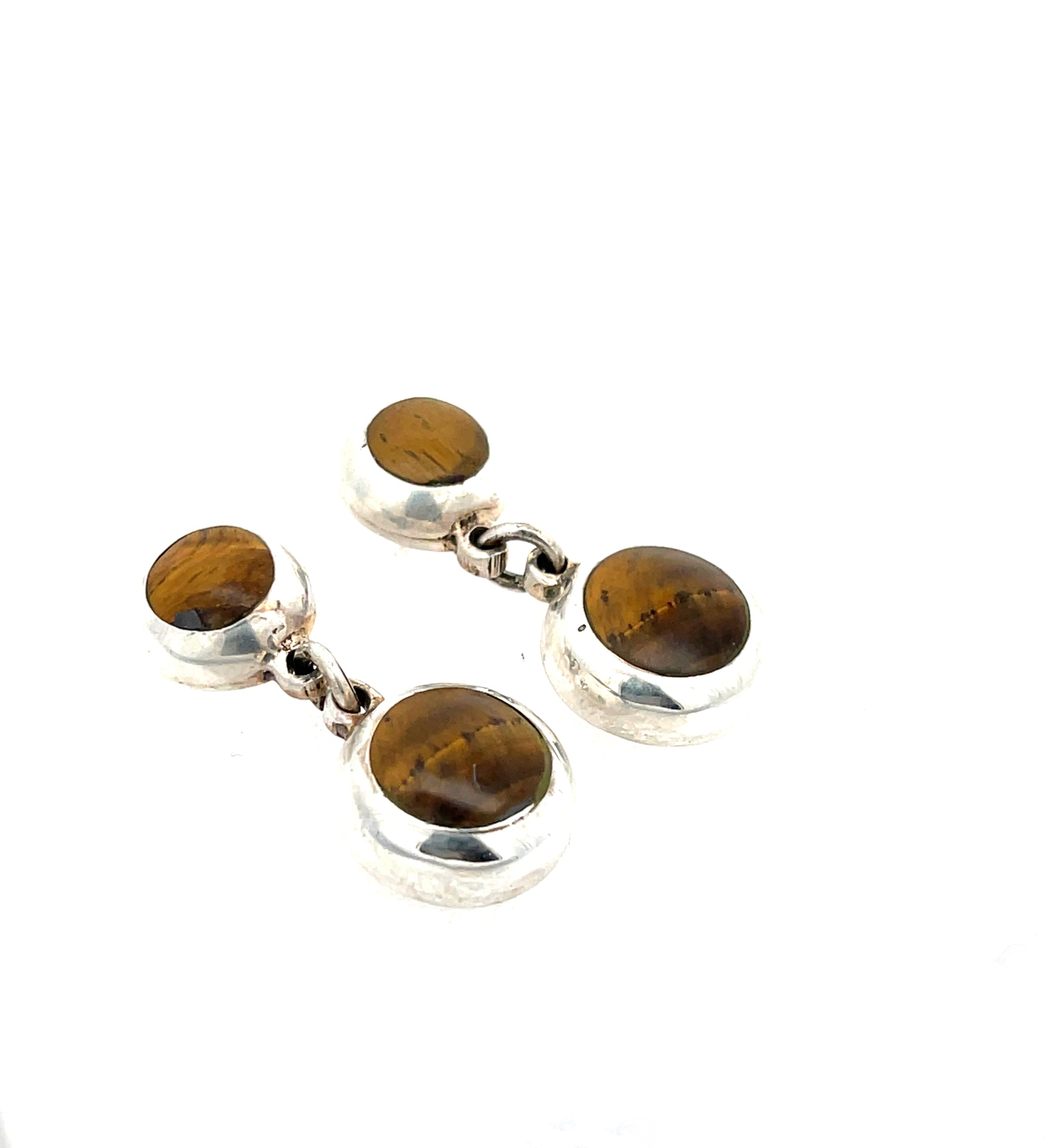 Tigers Eye Dangle Earrings-Silver Raven Studio